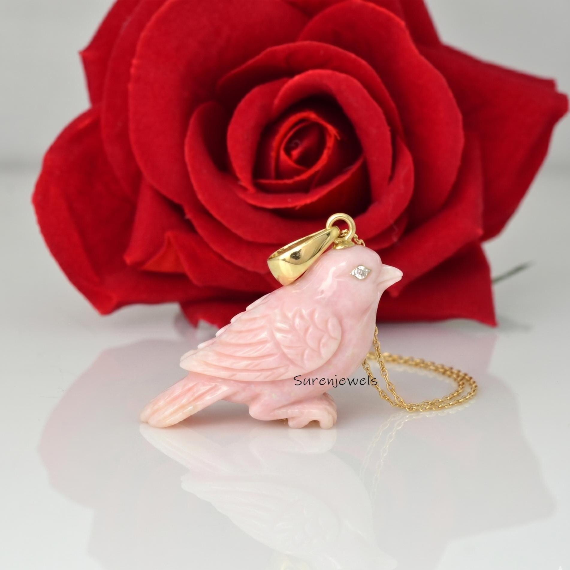 14k Gold Gemstone Bird Pendant, Gold Bird Pendant Jewelry, Dainty Gold Bird Pendant, 14k Animal jewelry, Bird 14k Gold Pendan