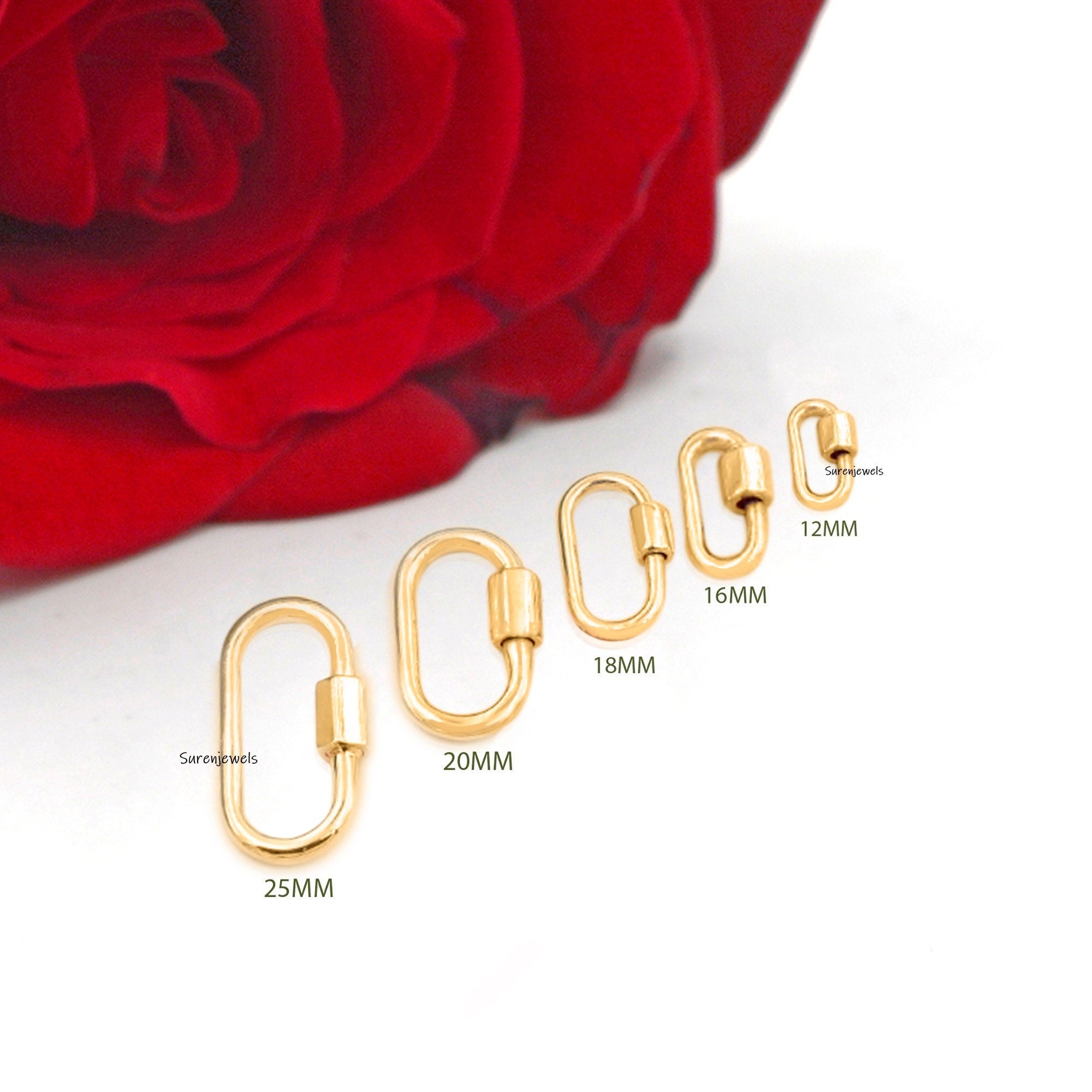 Handmade 14k Solid Gold Oval Carabiner Lock Clasp - View 3 - Suren Jewels | SKU: SJC130-SLYG-12M
