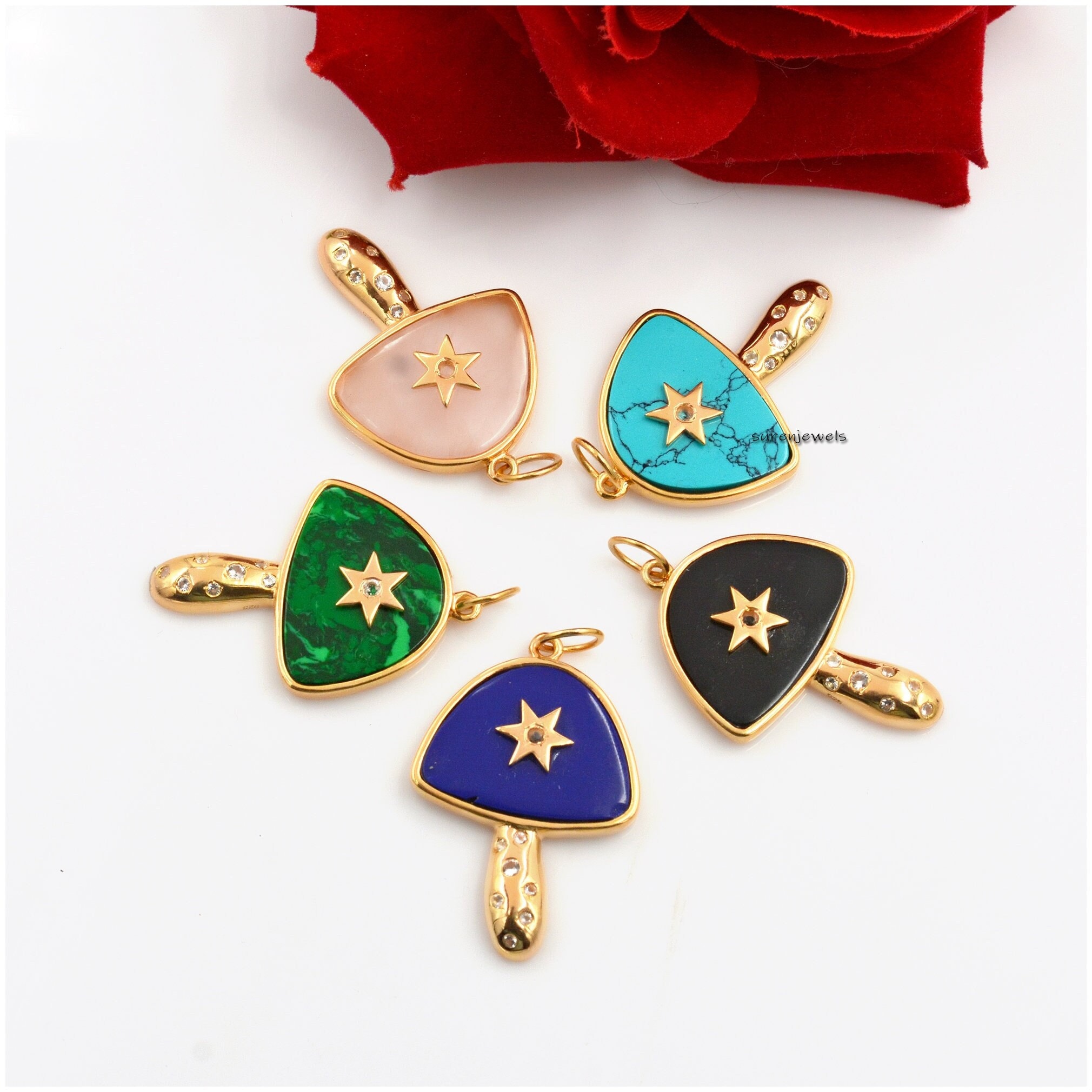 14K Gold Plated Mushroom Pendant: Multi Stone, White Topaz - Suren Jewels | SKU: SJM23-SLYGMSWT