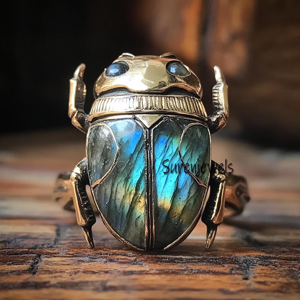 14k Gold Gemstone Scarab Beetle Ring: Egypt-Inspired Lucky Jewelry - View 2 - Suren Jewels | SKU: SJR2756-SLWGMSLB-US-8,SJR,S