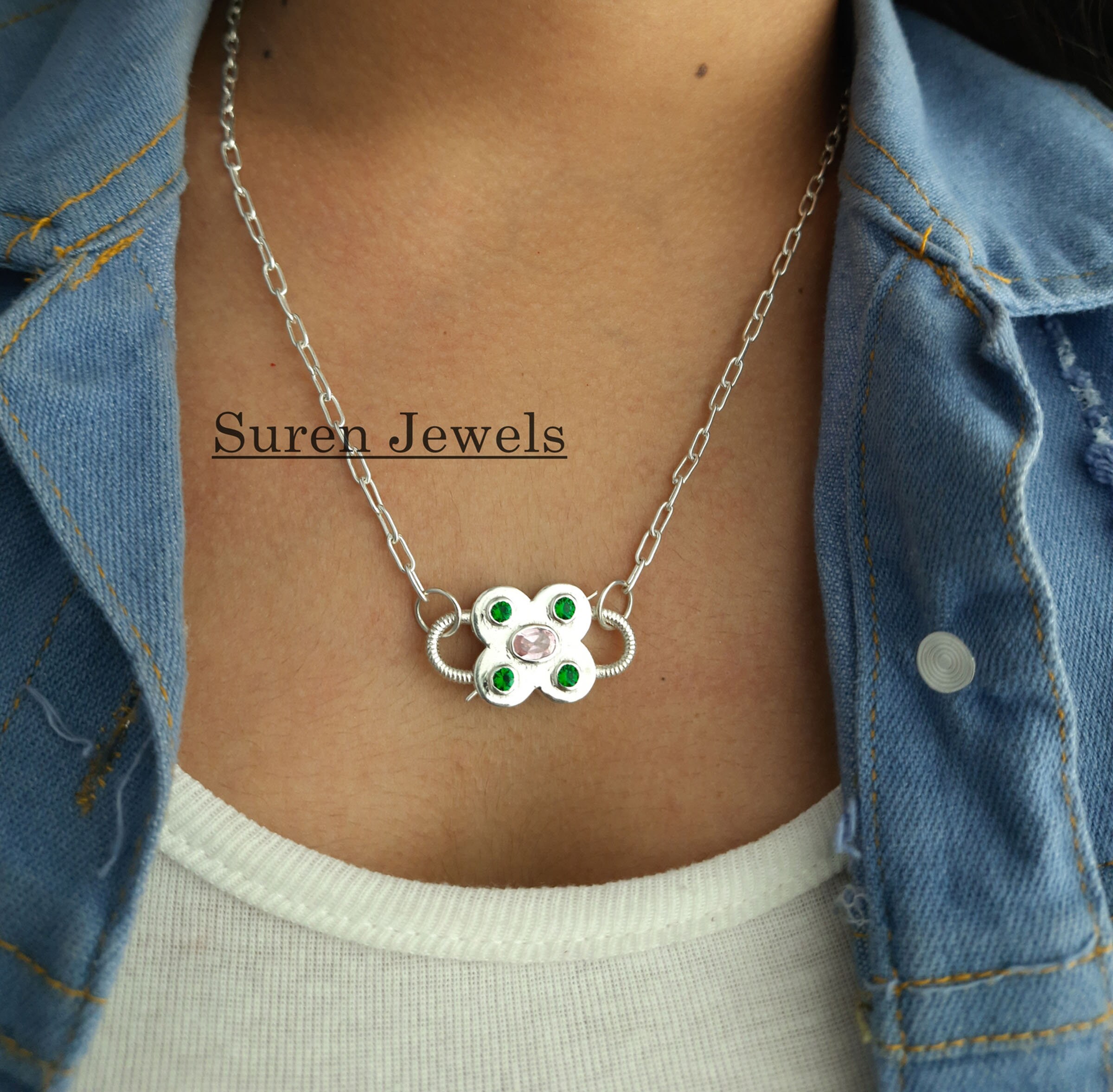 925 Silver Gemstone Padlock: Vintage Connector, Handmade Victorian Pendant - View 3 - Suren Jewels | SKU: SJP65-SLYGPOGO