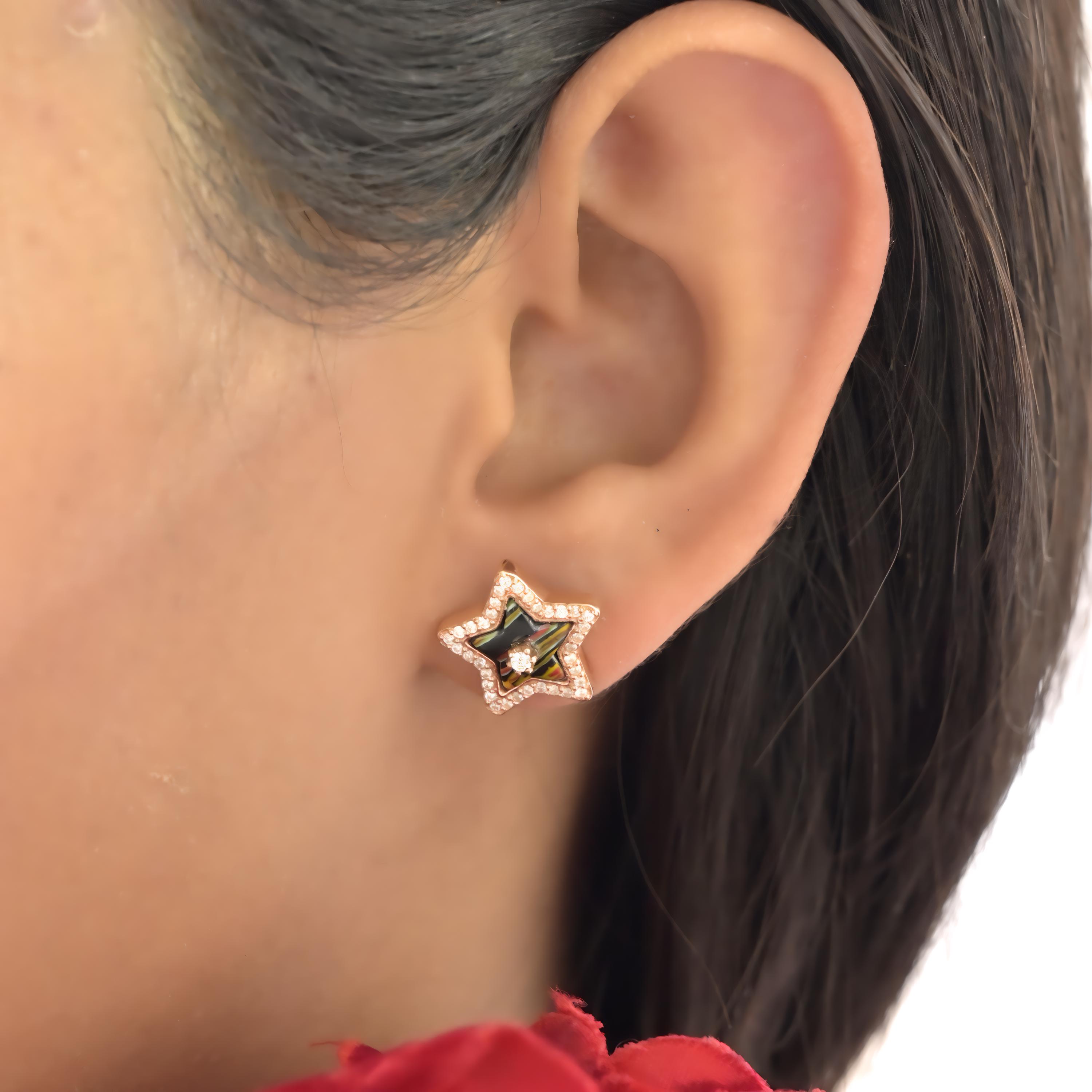 14K Gold Gemstone Star Studs: Designer Earrings - View 2 - Suren Jewels | SKU: SJE1817-SLRGFDCZ-12M