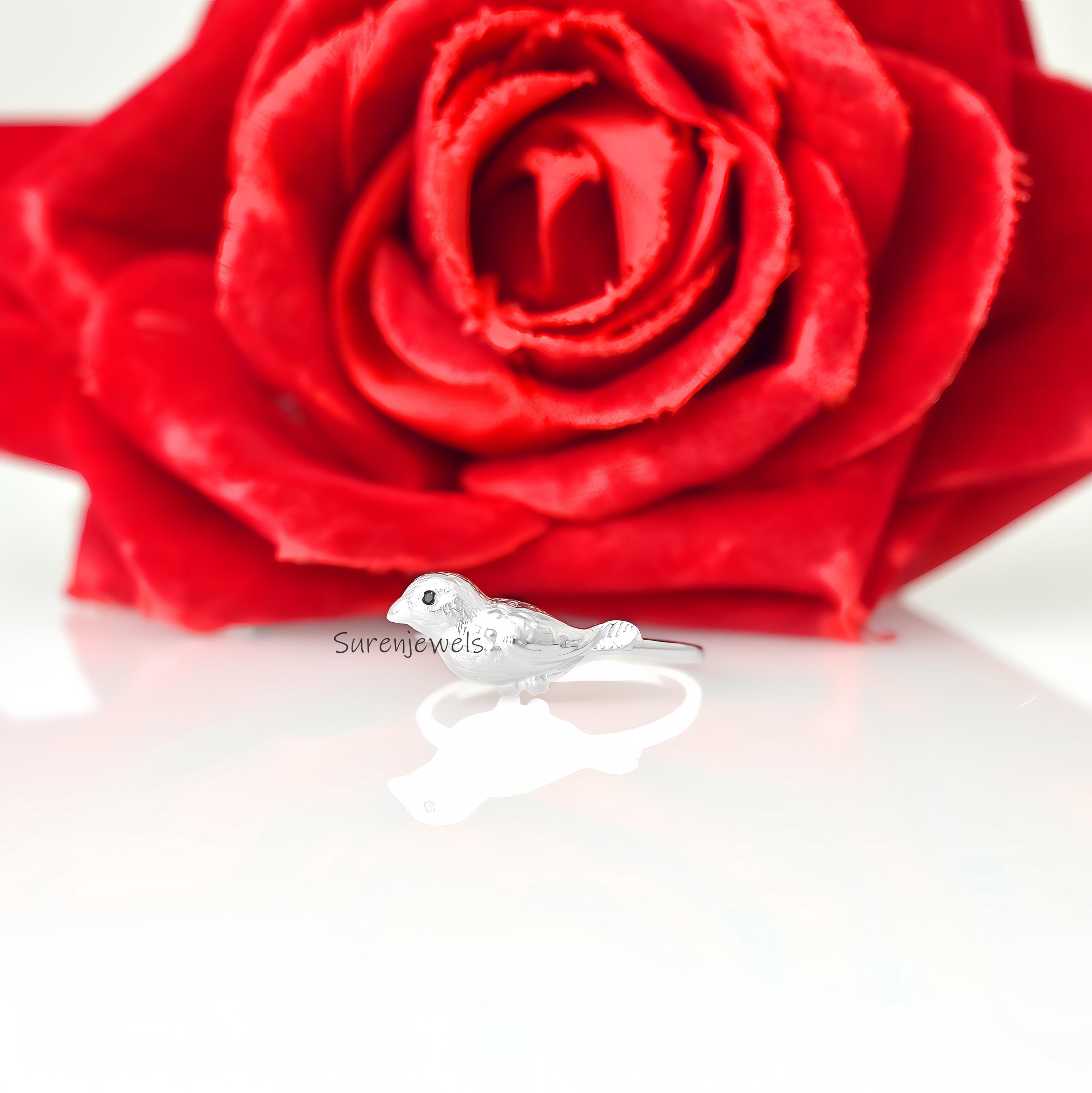 14k Gold Parakeet Ring: Dainty Bird Jewelry - View 2 - Suren Jewels | SKU: SJR3016-,SJR