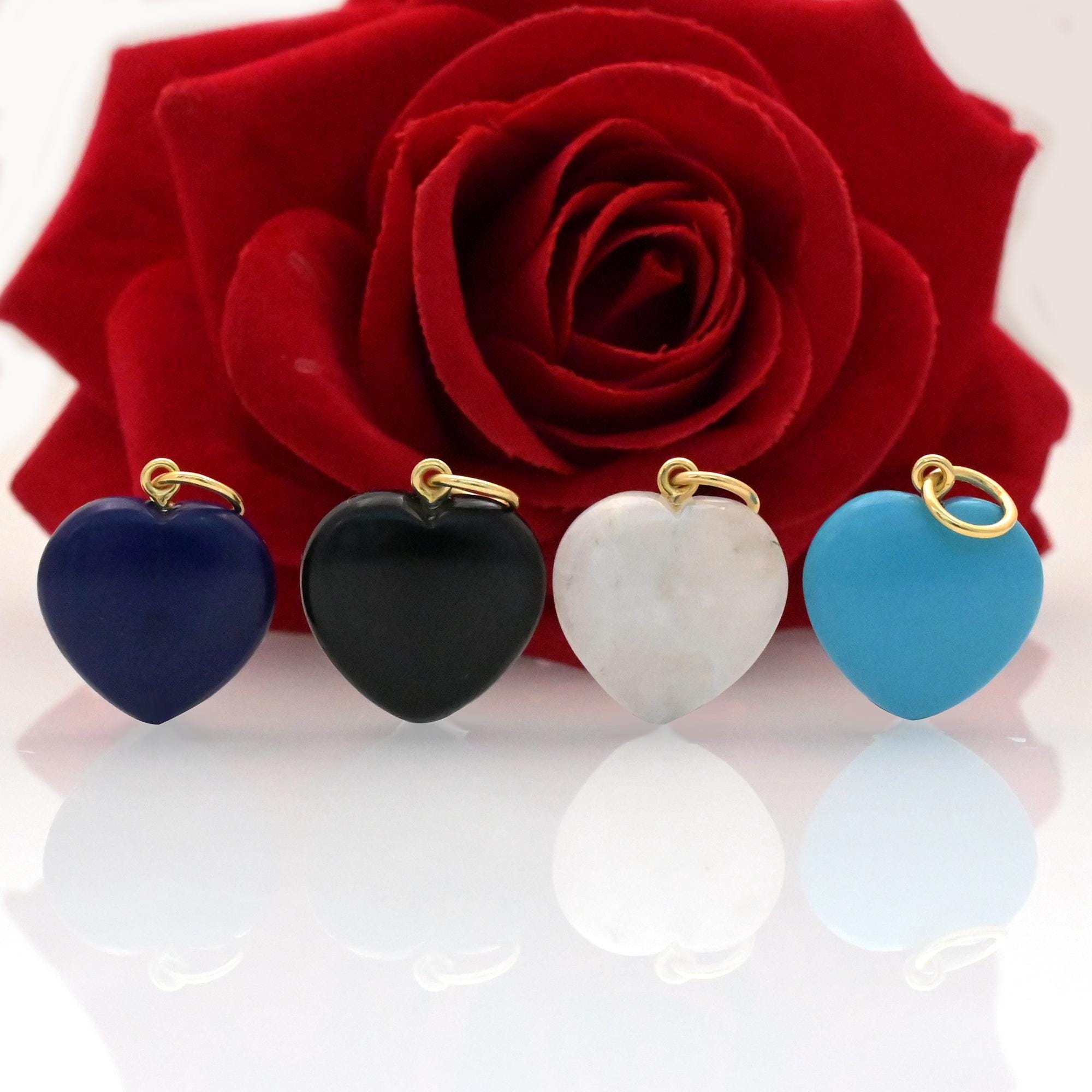 14K Gold Gemstone Heart Charm: Carved Coral, Malachite, Opal Pendant - View 5 - Suren Jewels | SKU: SJP1731-SLYGCLQ