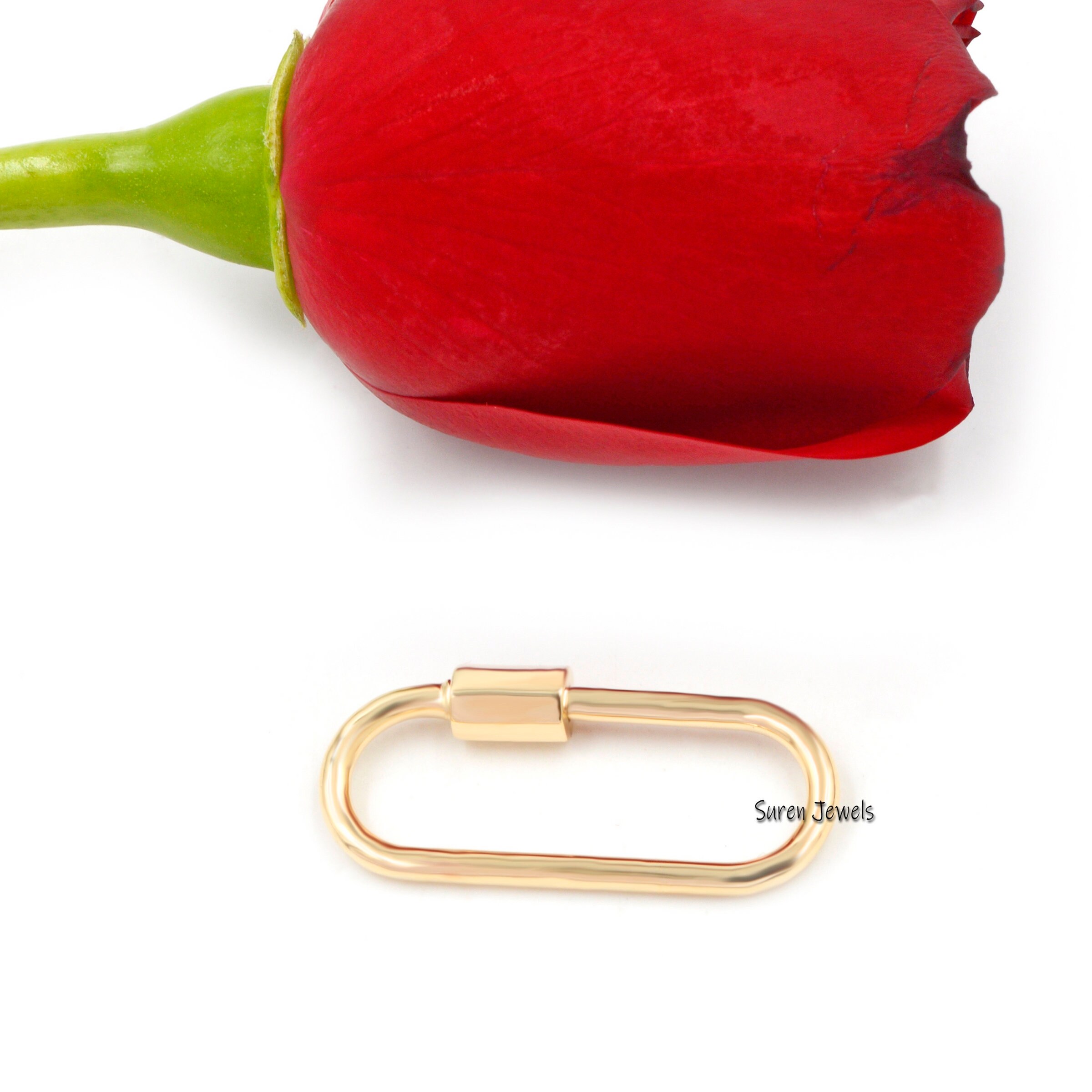 14K Gold Carabiner Lock: 30MM Solid Gold Pendant - View 4 - Suren Jewels | SKU: SJC130-14KYG-30M