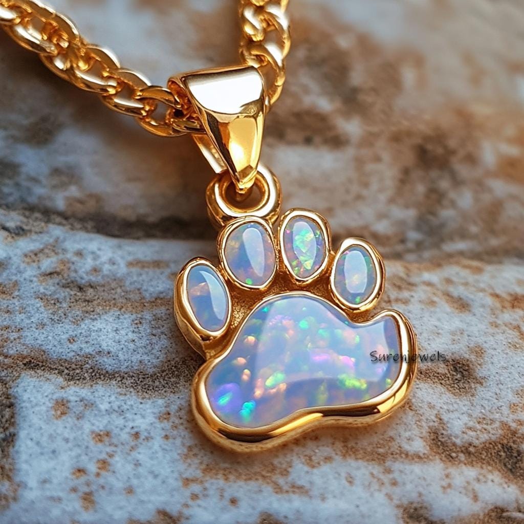 14k Gold Fire Opal Dog Paw Print Pendant - Suren Jewels | SKU: SJP,SJP4744-SLYGEOOP-20M