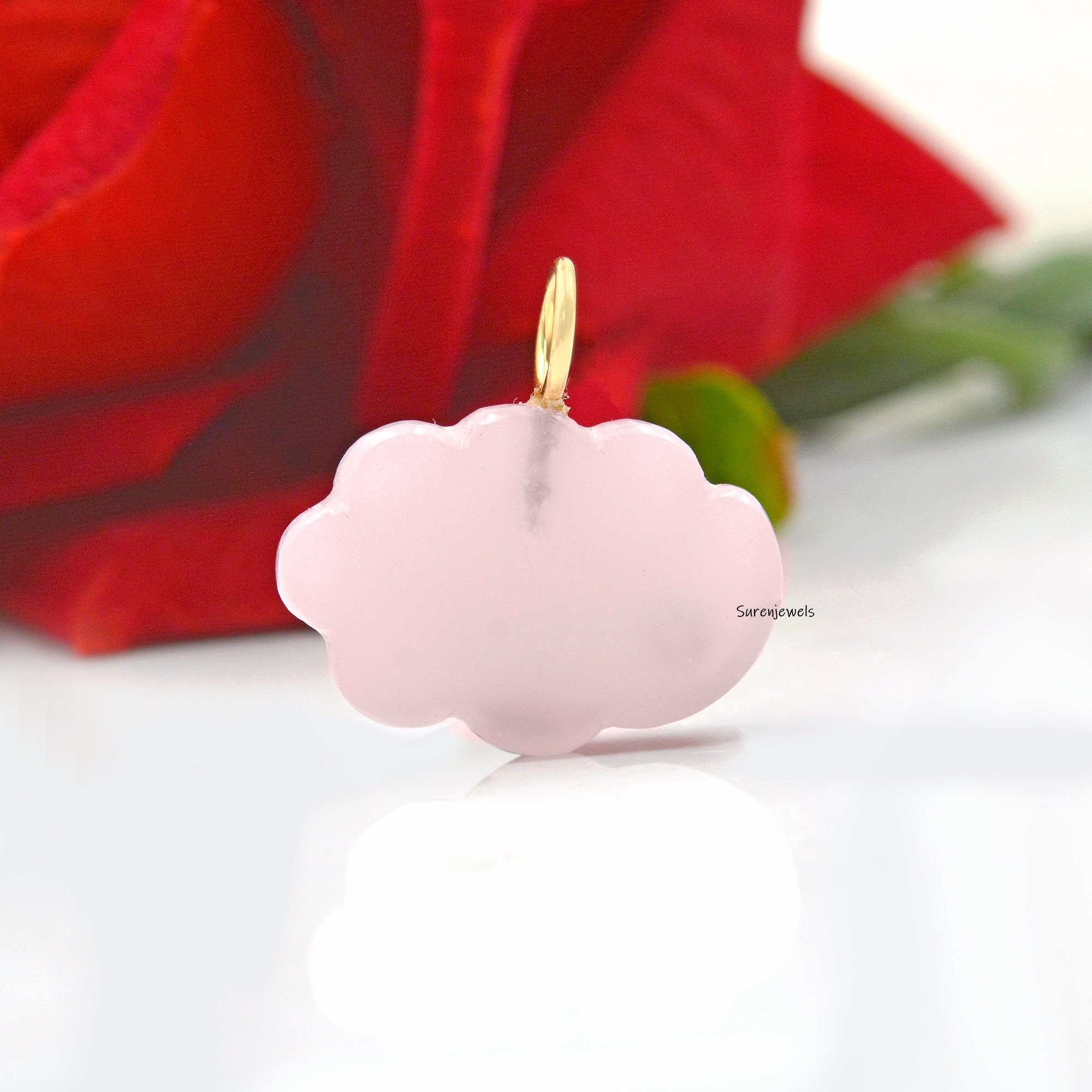 14K Gold Cloud Pendant: Turquoise, White Topaz Gemstone Charm - View 3 - Suren Jewels | SKU: SJP1150-SLYGSLNWT-22M