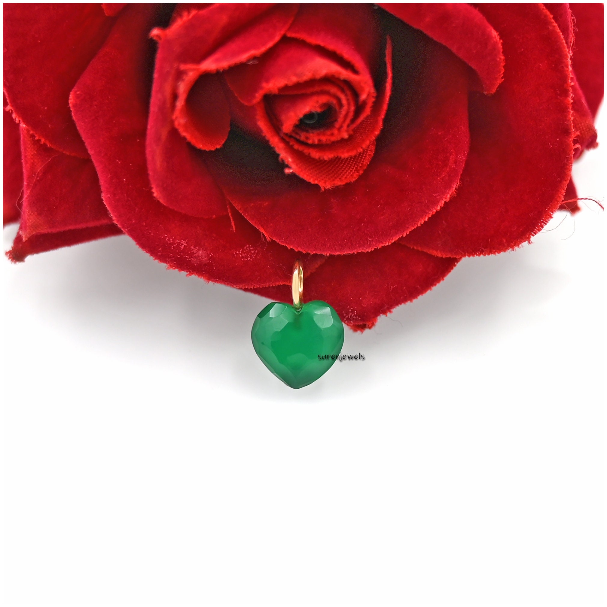 14K Gold Gemstone Heart Charm: Turquoise, Malachite, Designer Pendant - View 3 - Suren Jewels | SKU: SJP1169-SLYGTQ