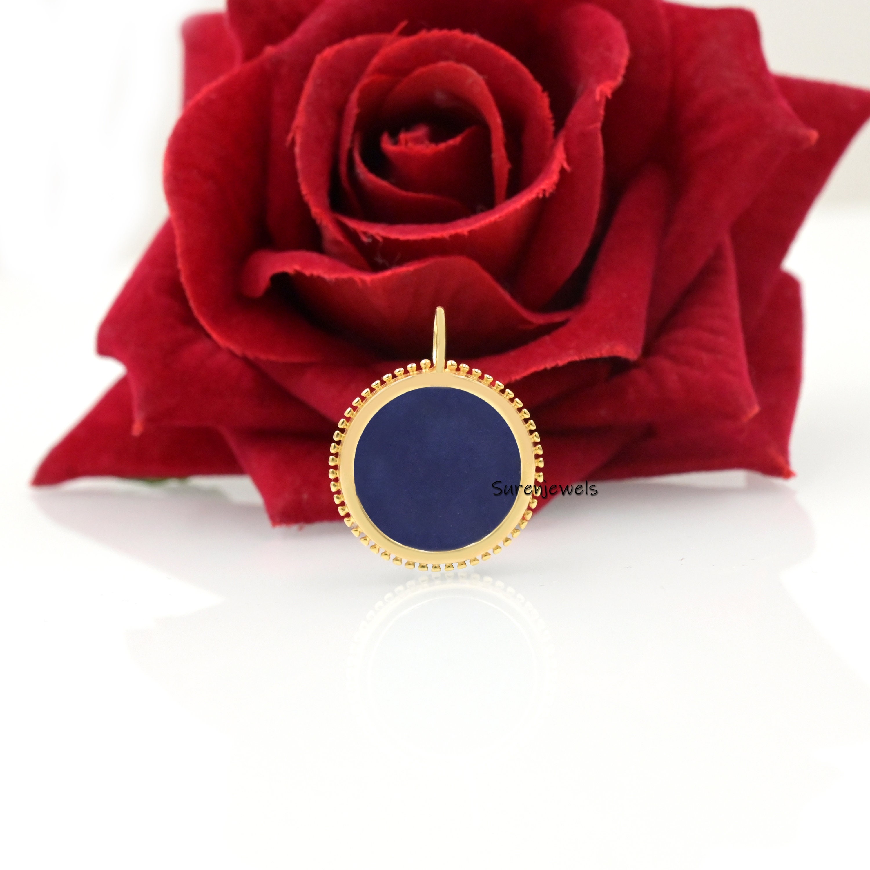 Lapis Lazuli Star Moon Pendant: Moissanite 925 Silver Disc - View 4 - Suren Jewels | SKU: SJP2446-SLYGDITQ-20M