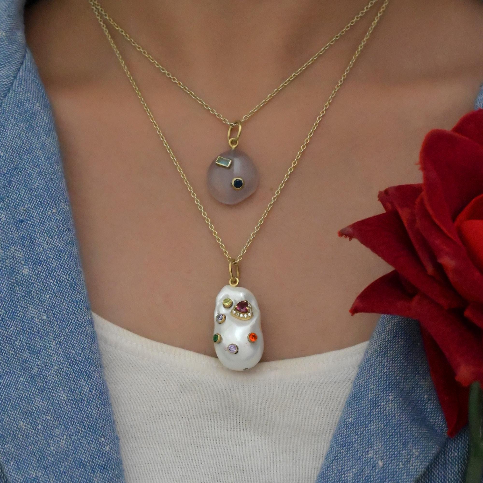 Handmade 14k Gold Gemstone Pendant: Oval Jewelry - View 3 - Suren Jewels | SKU: SJP3438-SLYGGCHBTBCZ-30M