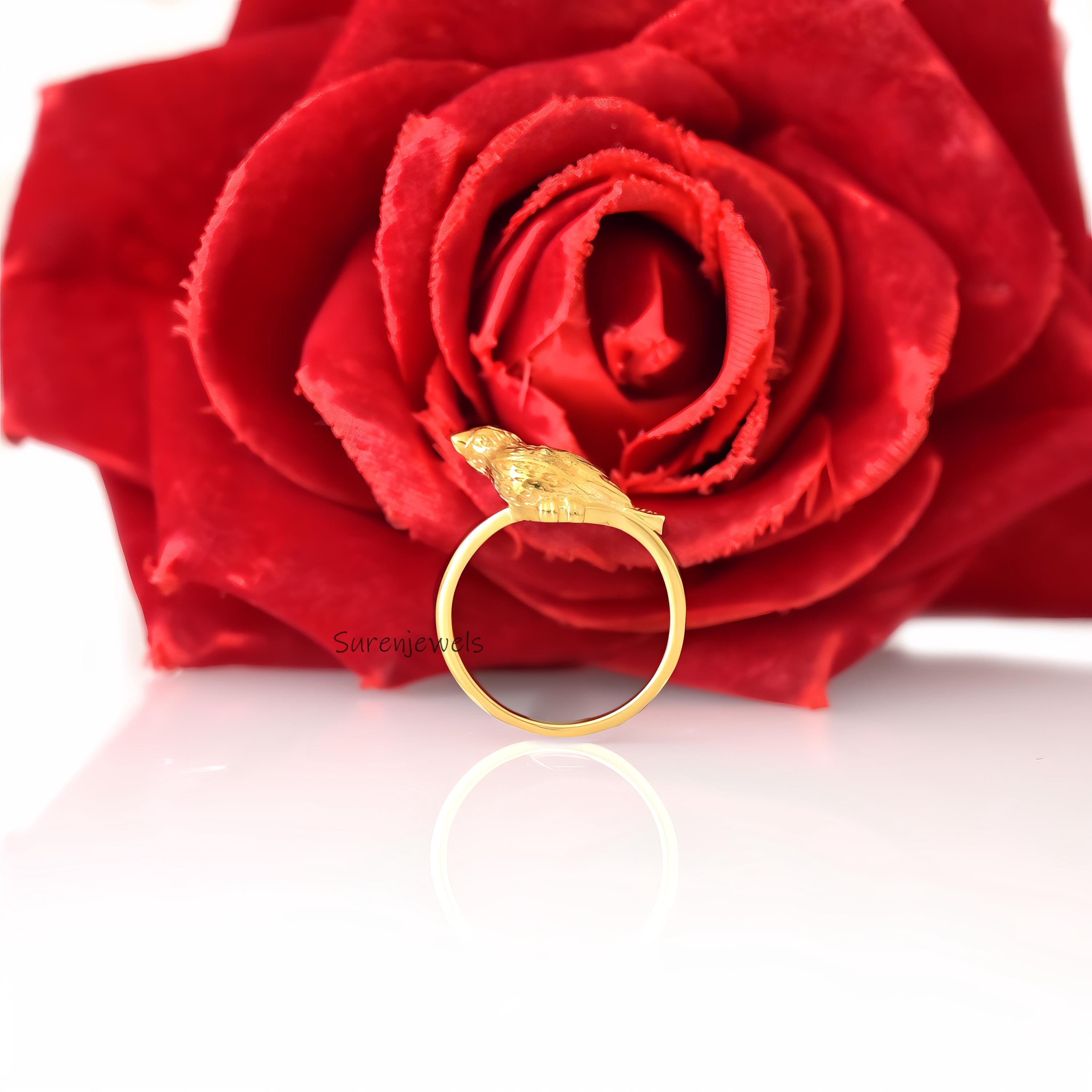 14k Gold Parakeet Ring: Dainty Bird Jewelry - View 6 - Suren Jewels | SKU: SJR3016-,SJR