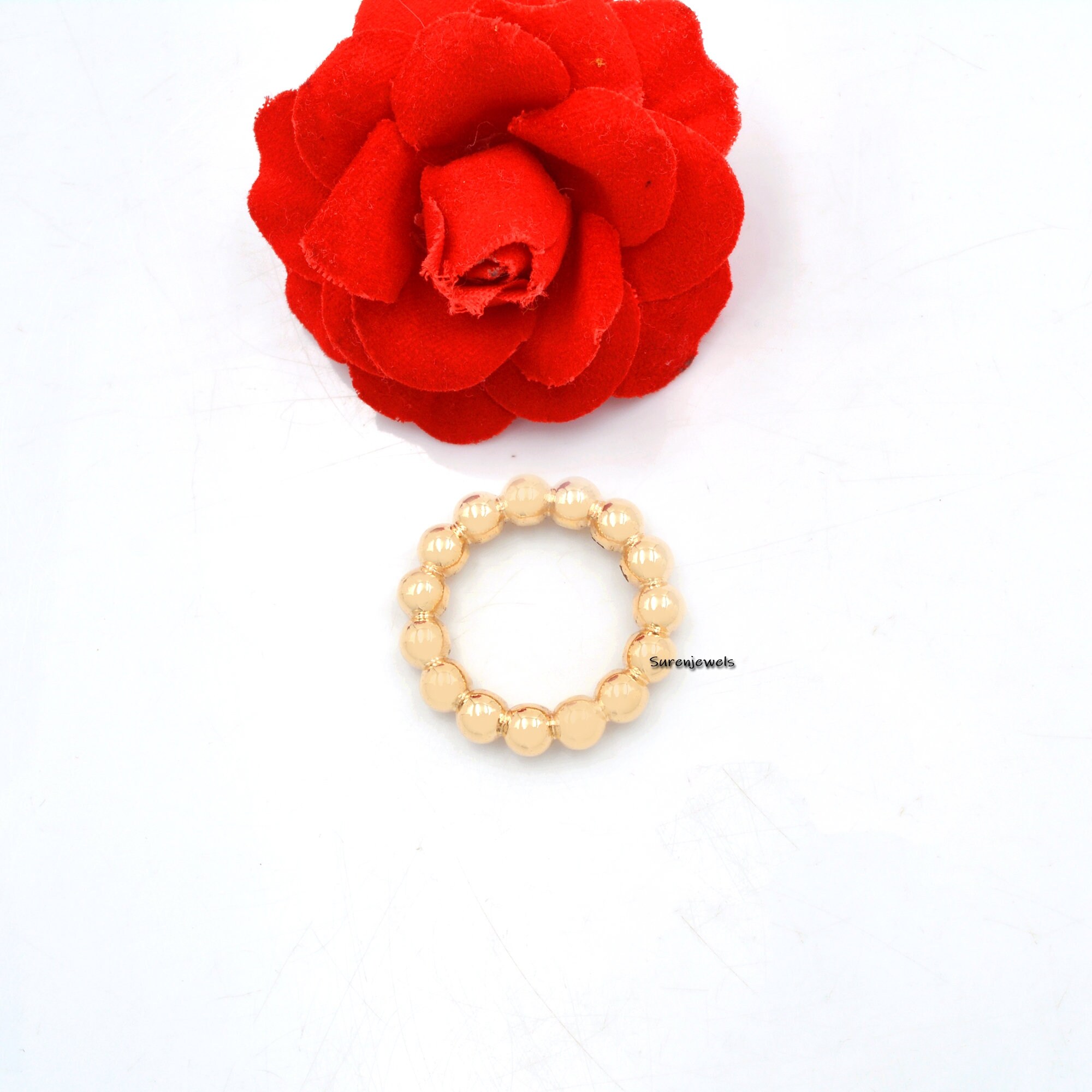 14K Gold Bubble Bead Ring: Handmade Band - View 3 - Suren Jewels | SKU: SJR728-14KYG