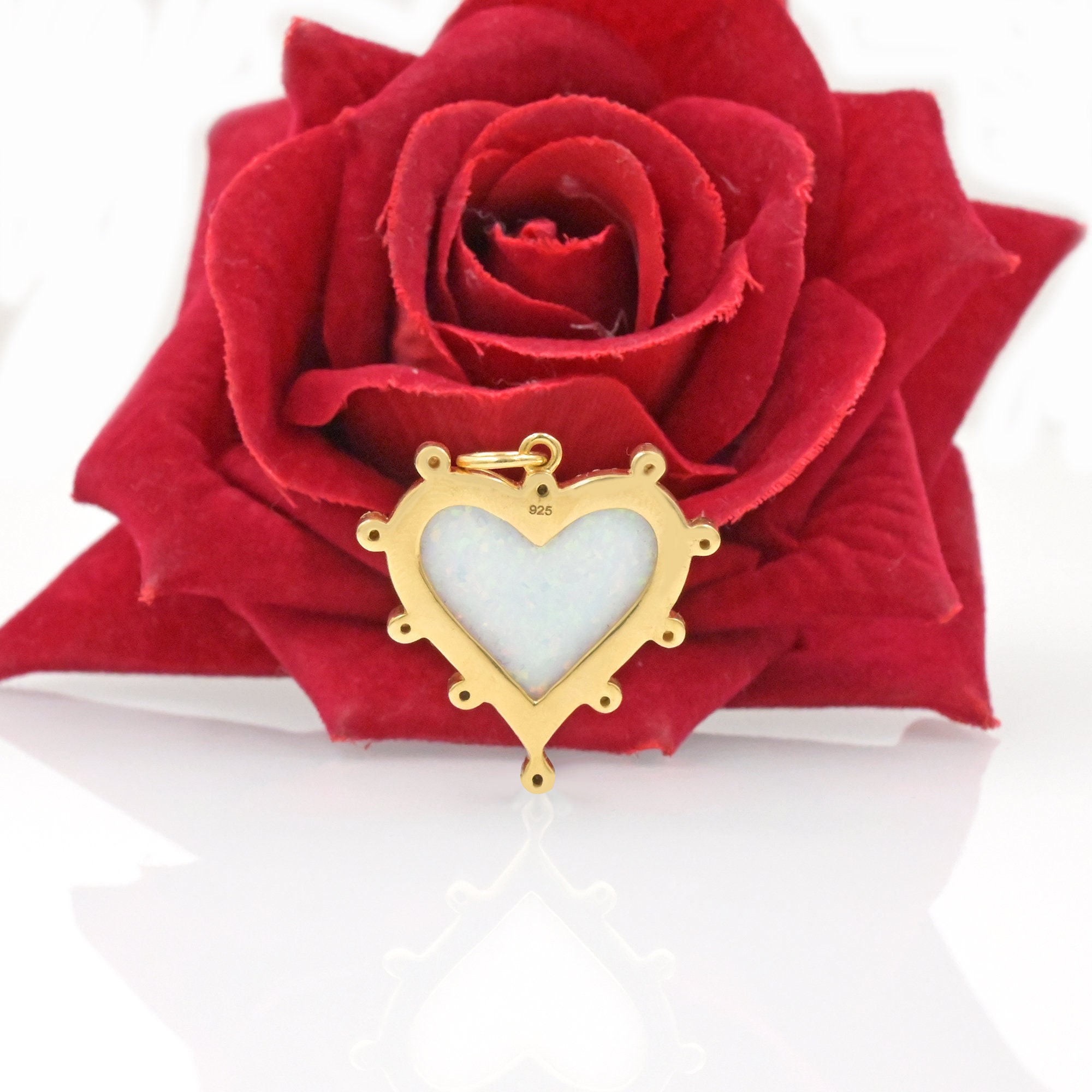 Gold Plated Heart Pendant: Gemstone, Moissanite & Pearl Charm - View 3 - Suren Jewels | SKU: SJP1271-14KYGLPZDIPL-25M