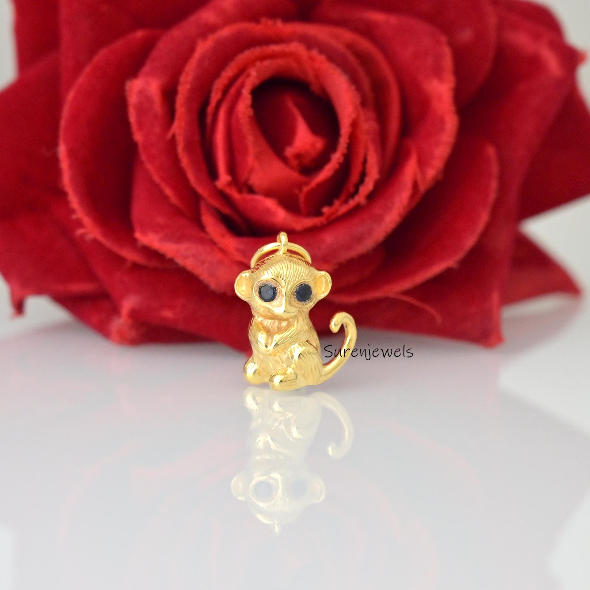 14k Gold Monkey Pendant with Gemstone: Carved Animal Jewelry - View 7 - Suren Jewels | SKU: SJP4943-SLYGBCZ-20M,SJP4923-SLYGB