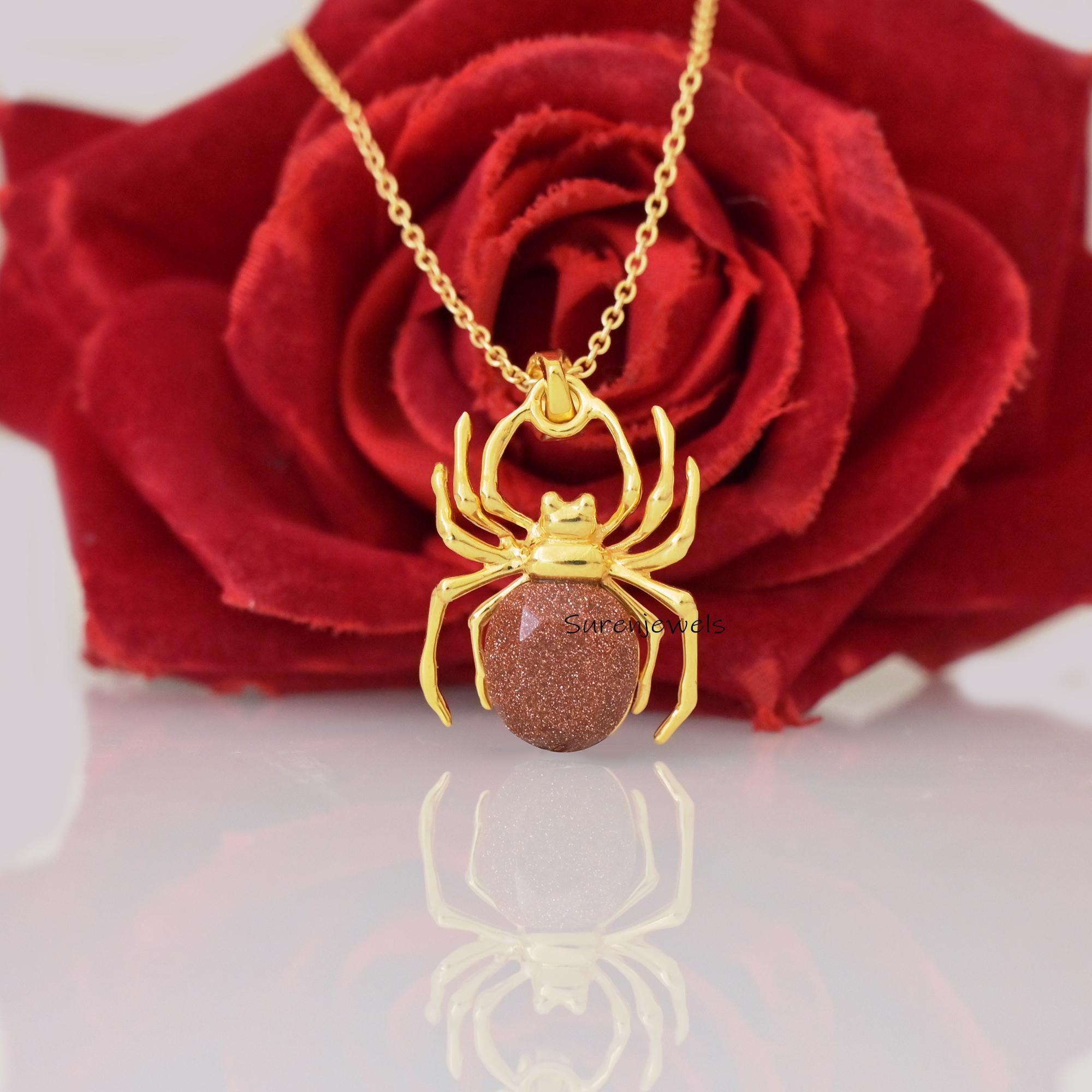 14k Gold Gemstone Spider Pendant: Halloween Jewelry - View 5 - Suren Jewels | SKU: SJP4970-SLNSMKCZ-25M,SJP4538-SLYGTEBKCZ-25