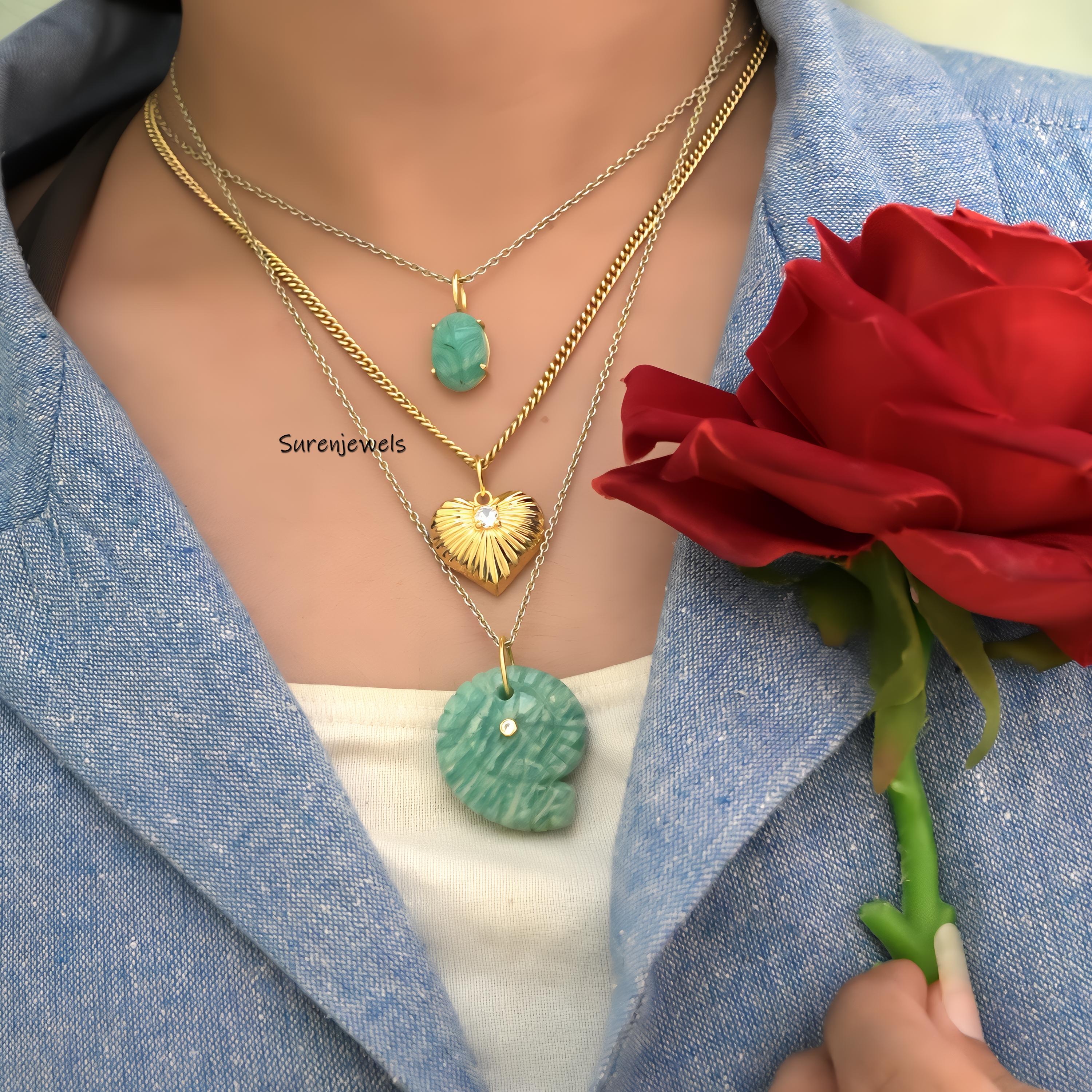 14K Gold Plated Fluted Heart Pendant with CZ Stone - View 2 - Suren Jewels | SKU: SJP2508