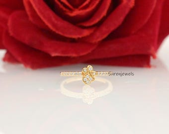 14K Gold Paw Print Ring: CZ Pet Lover Ring