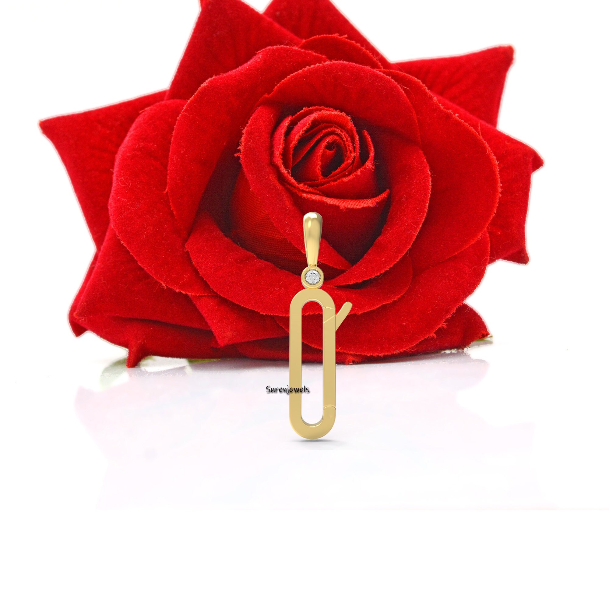 14K Yellow Gold Charm Holder Connector: White Topaz Push Lock - View 6 - Suren Jewels | SKU: SJP1212-SLYGMN-34M