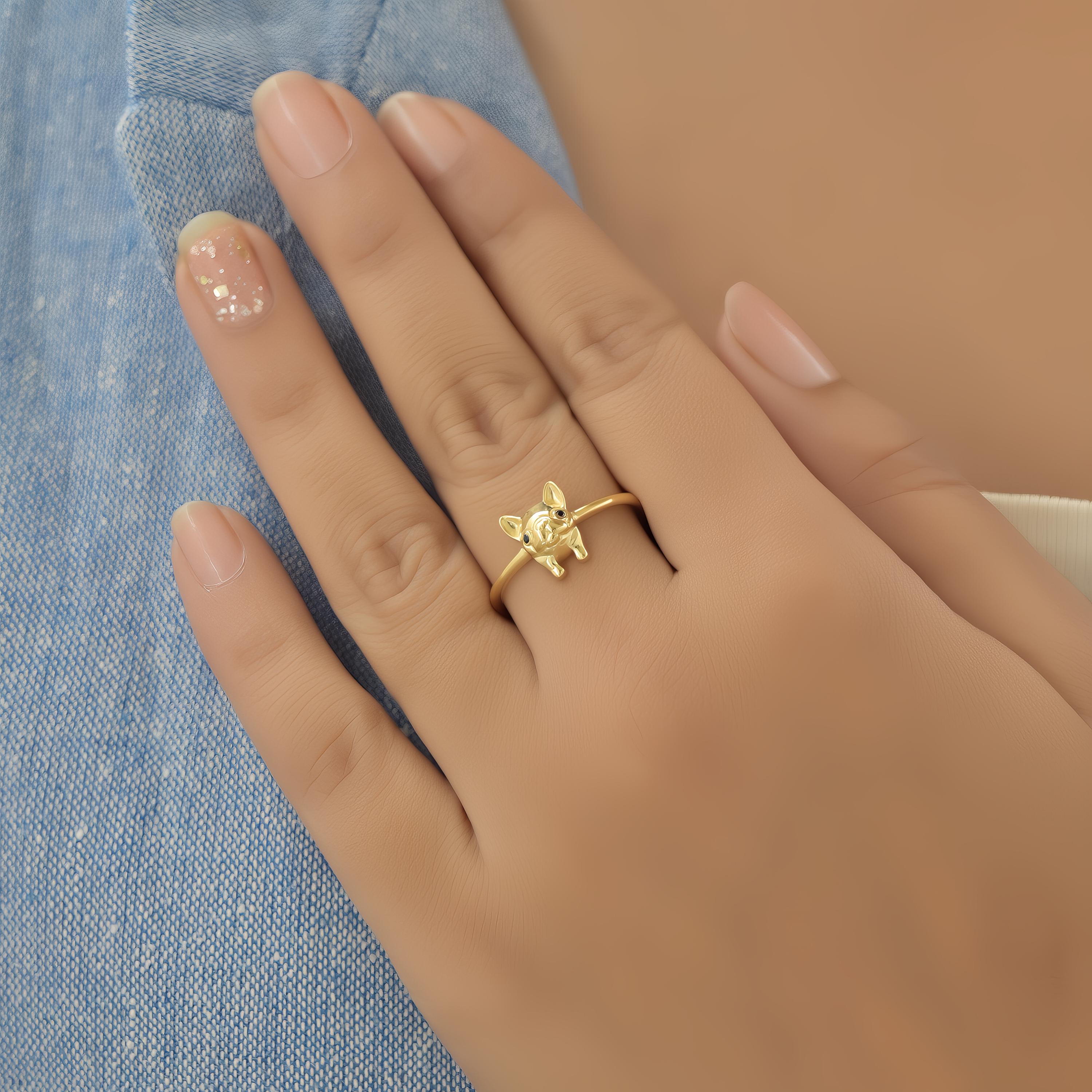 14k Gold Bulldog Ring: Delicate Animal Jewelry - Suren Jewels | SKU: SJR,SJR3109-SLYGBKCZ-US-8