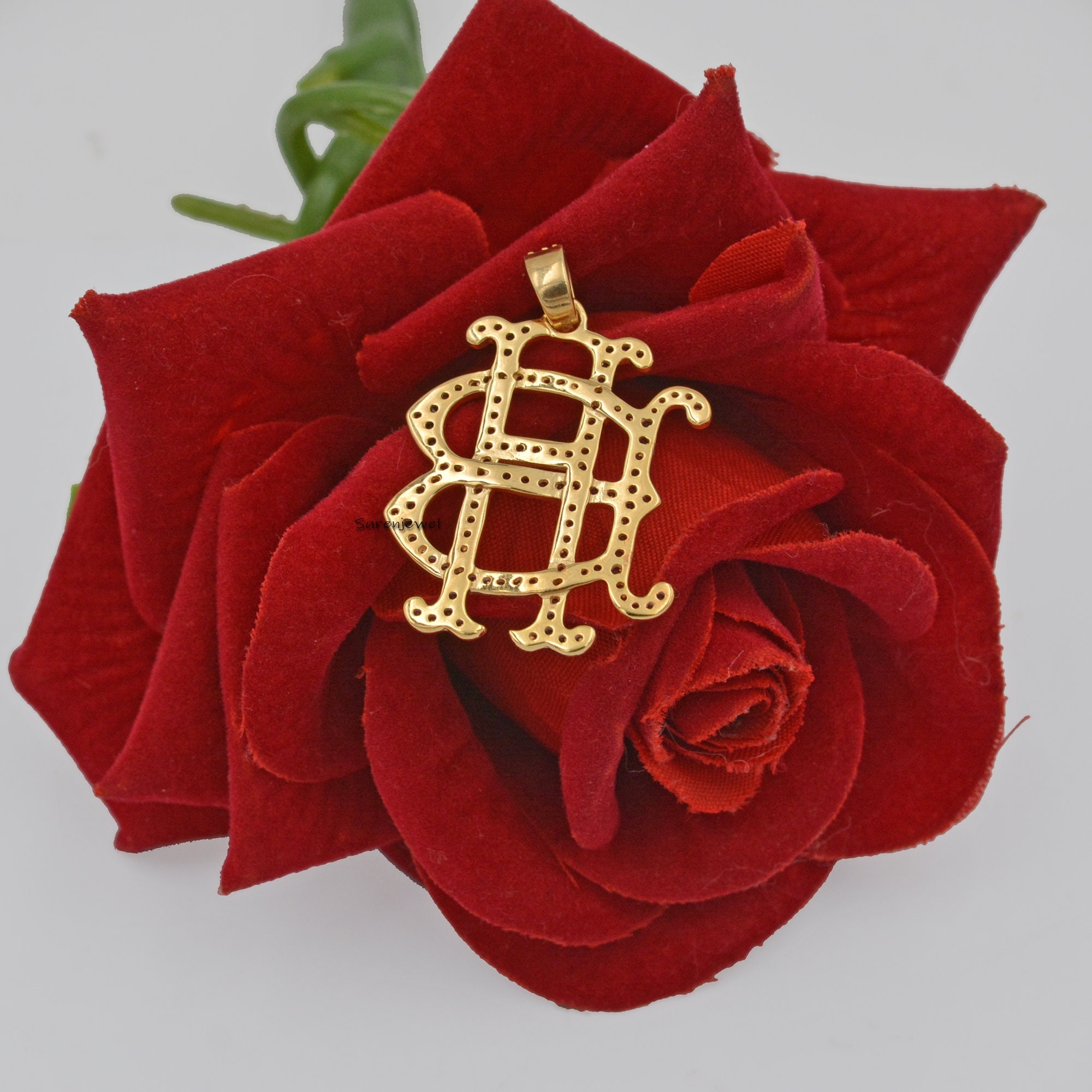 925 Silver Diamond Pave Monogram Pendant - Custom Letter - View 4 - Suren Jewels | SKU: SJP-CZ