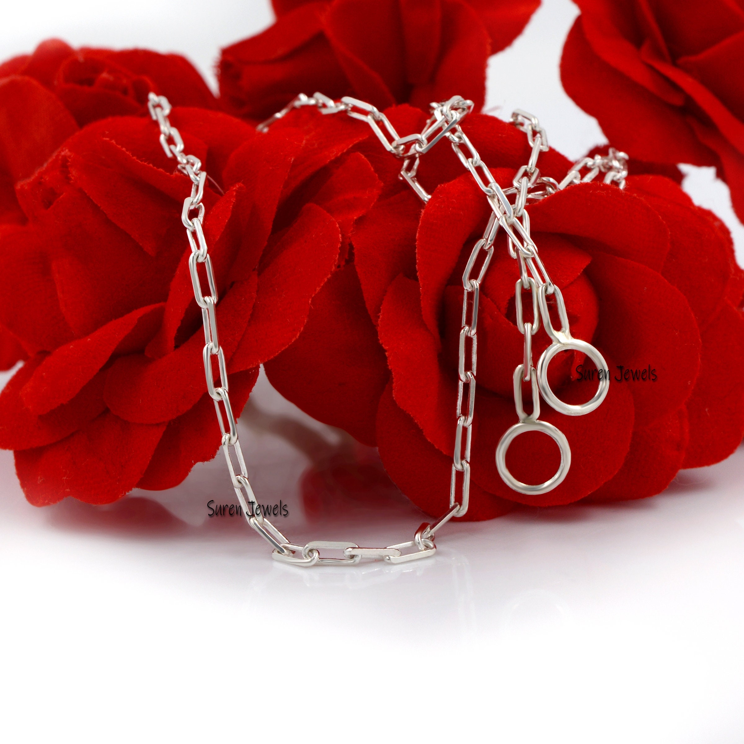 925 Silver Paperclip Chain: Oval Link Carabiner Lock - Suren Jewels | SKU: G6A-SLYG-6.6M-7I