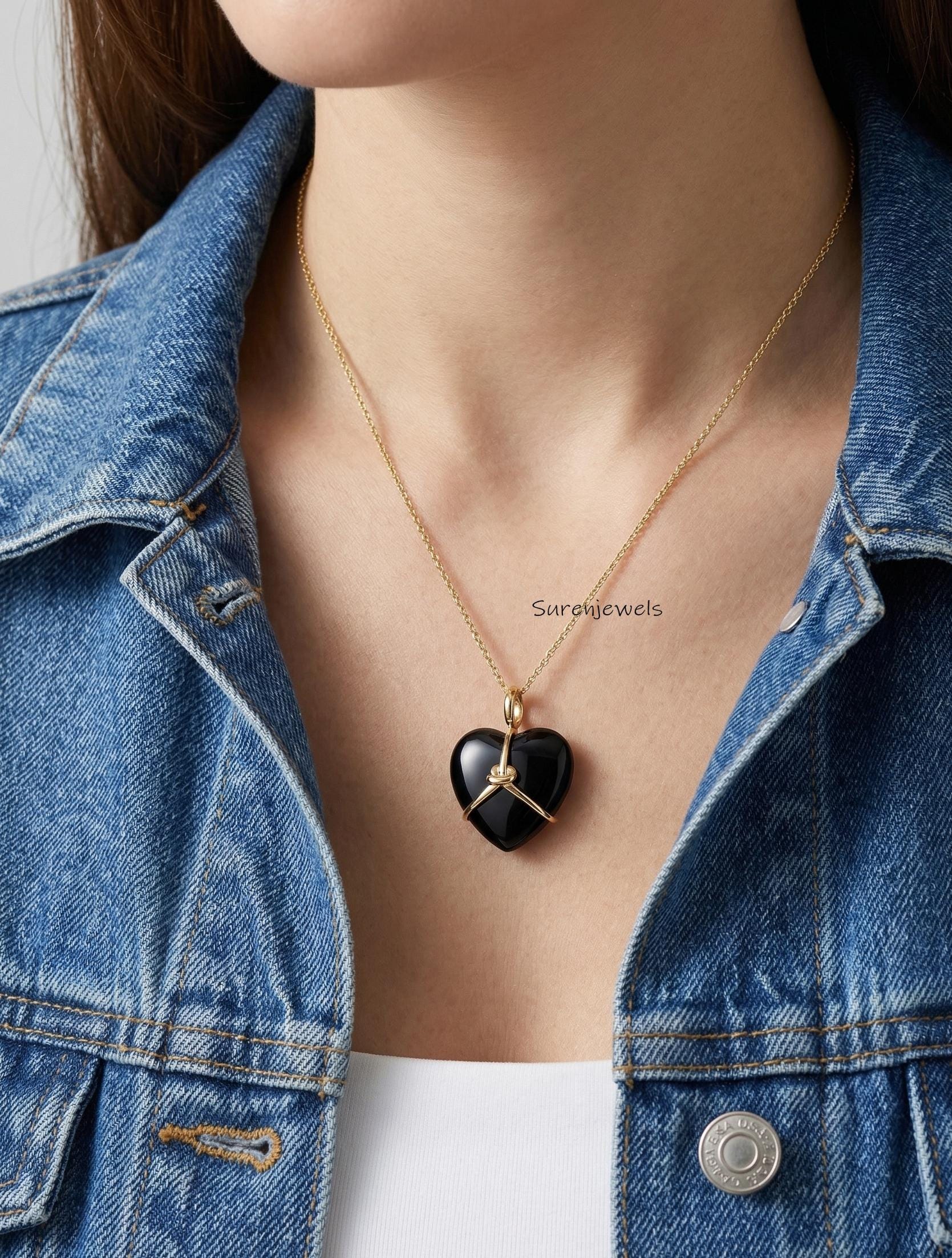 14k Gold Gemstone Heart Pendant: Designer heart Pendant, Handmade Heart Pendant - View 5 - Suren Jewels | SKU: SJP