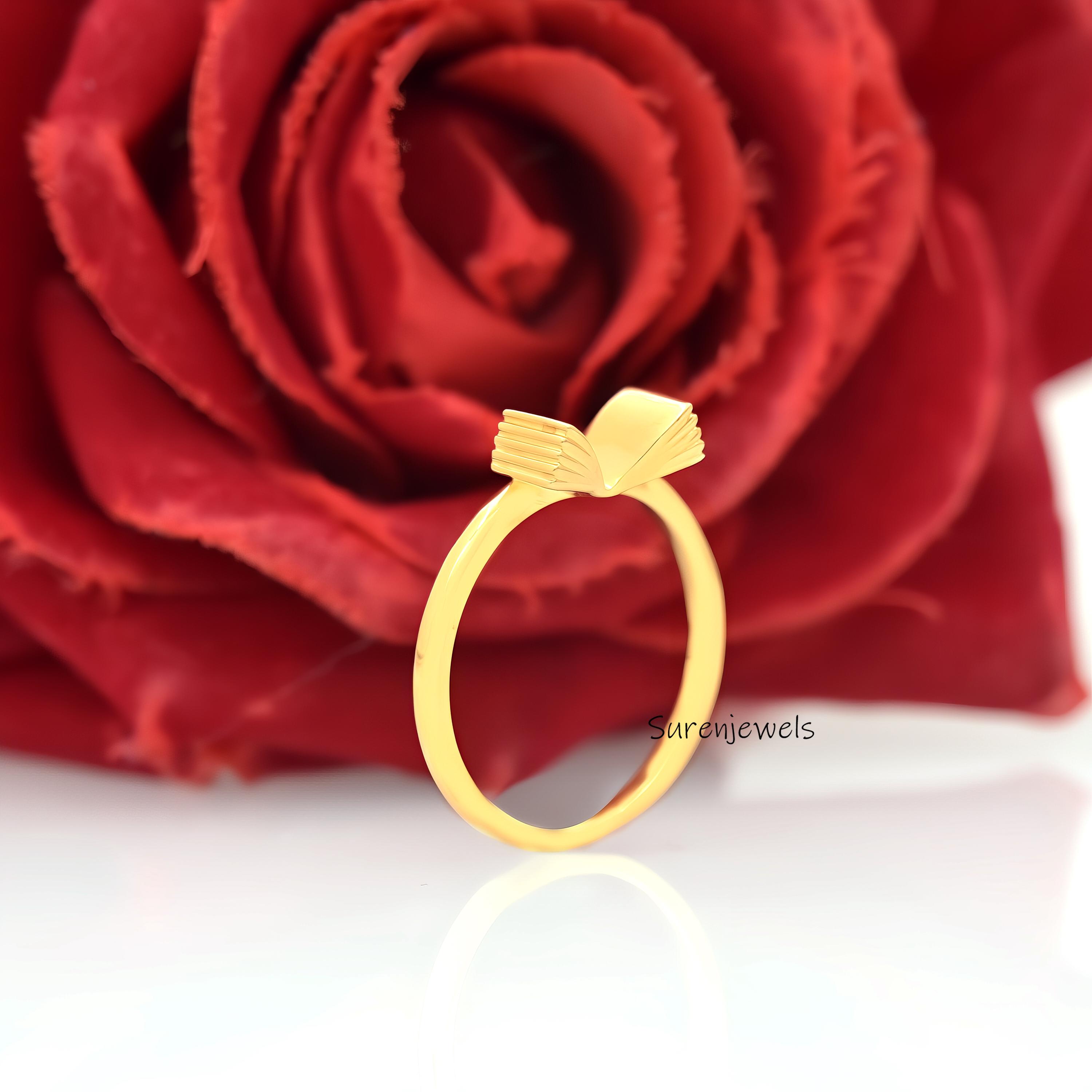 14k Yellow Gold Book Ring: Minimalist Book Lover Jewelry - View 6 - Suren Jewels | SKU: SJR2900-SLNS-US-8