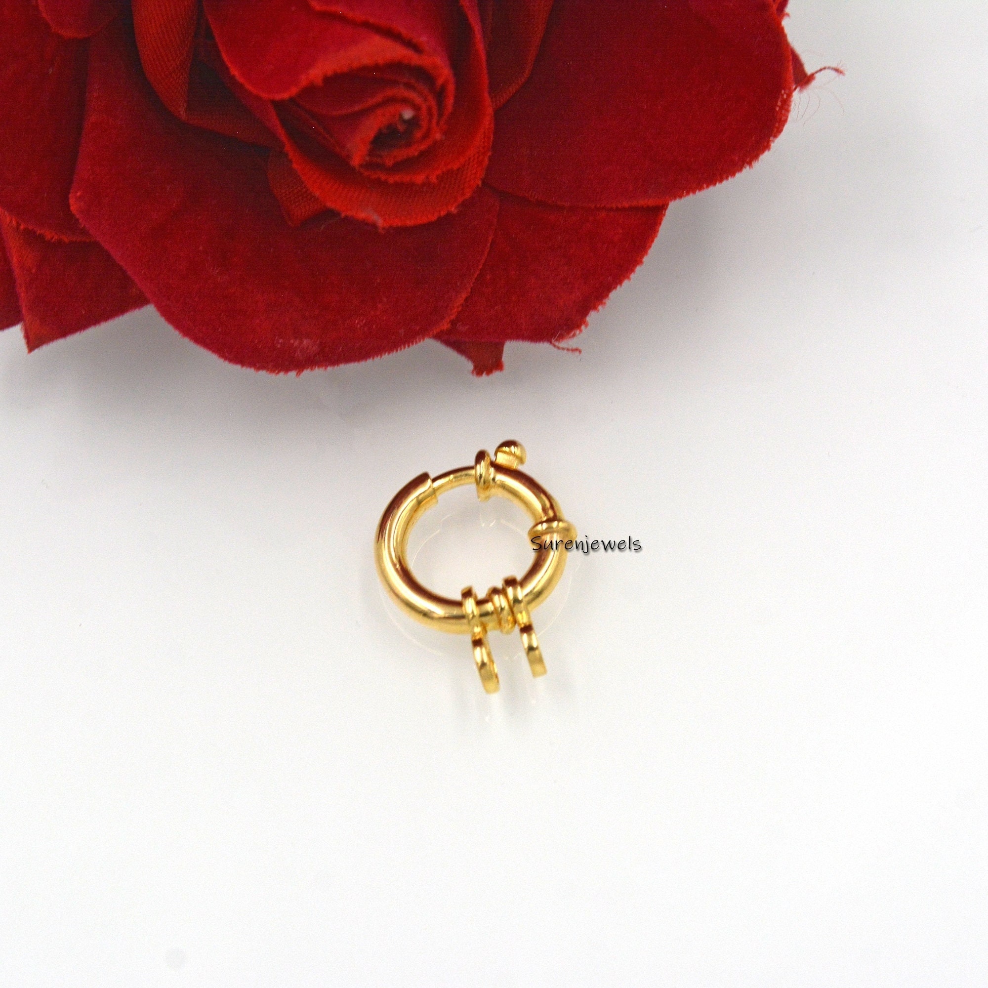 14k Solid Gold Spring Ring Clasp - Italian Designer Sailor's Bolt (18MM) - Suren Jewels | SKU: SJF137-SLNS-12M