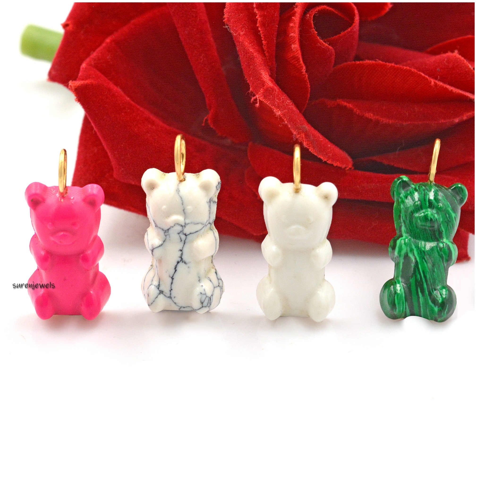 Handmade Gemstone Teddy Bear Pendant: Designer Candy Jewelry - Suren Jewels | SKU: SJP1469-SLYGMK