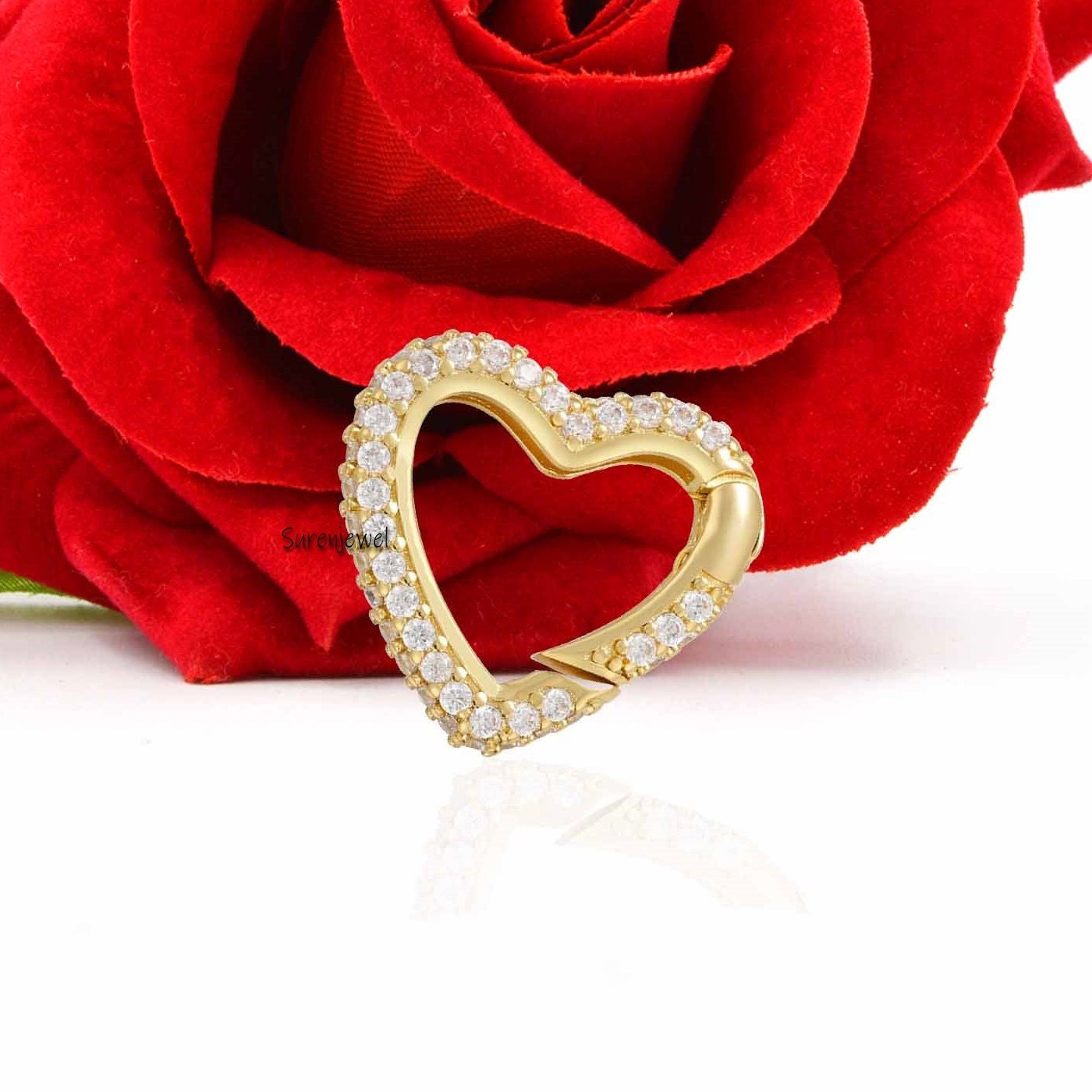 14K Gold Diamond Heart Charm Holder: Enhancer Lock - View 5 - Suren Jewels | SKU: SJP1182-SLYGTQ