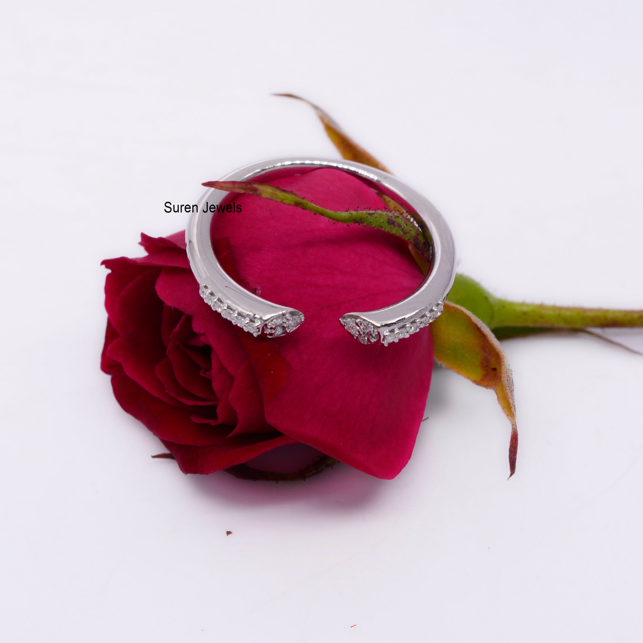 14k Solid Gold Diamond Cuff Ring: Open Band - View 3 - Suren Jewels | SKU: SJR683-SR