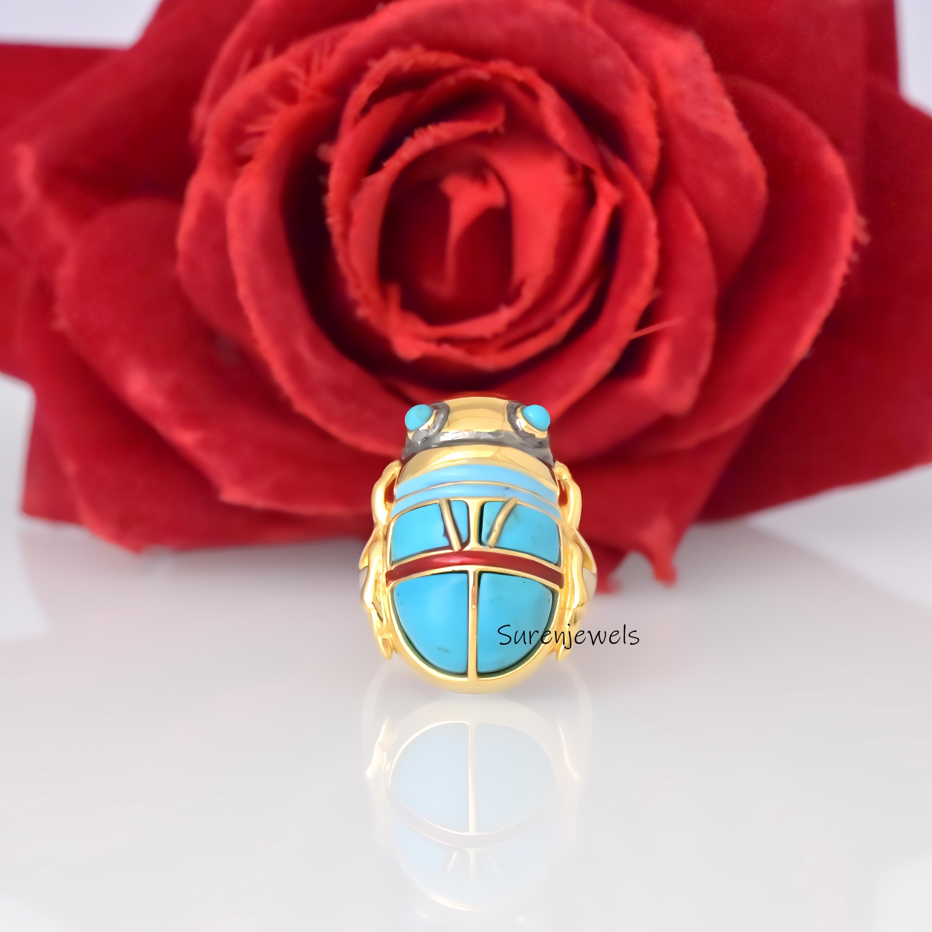 14K Gold Gemstone Scarab Ring: Hand Carved Amulet - View 5 - Suren Jewels | SKU: SJR2797-SLYGTQBCZ-US-6,SJR2796-SLYGTQ-US-8,S