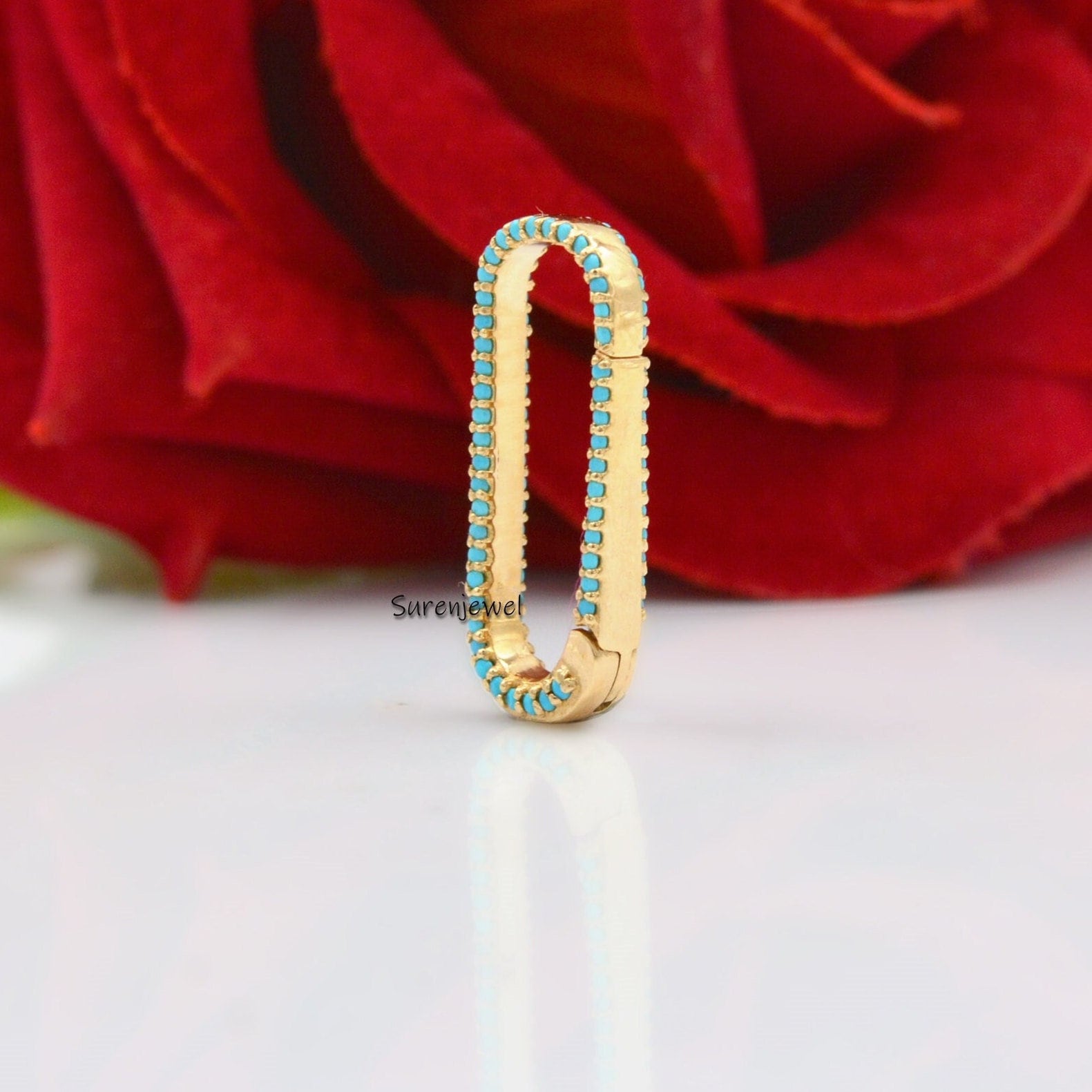 14k Gold Turquoise Charm Enhancer: Elongated Oval Bail - Suren Jewels | SKU: SJP73-SLYGDI