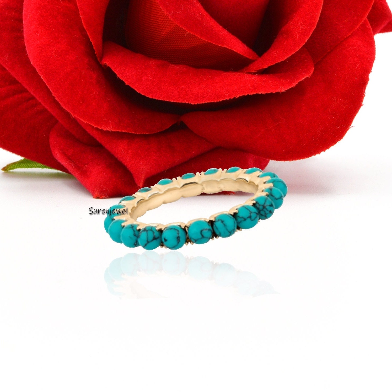 925 Silver Turquoise Eternity Band Ring - View 2 - Suren Jewels | SKU: SJR996-SLNSTQ-US-10