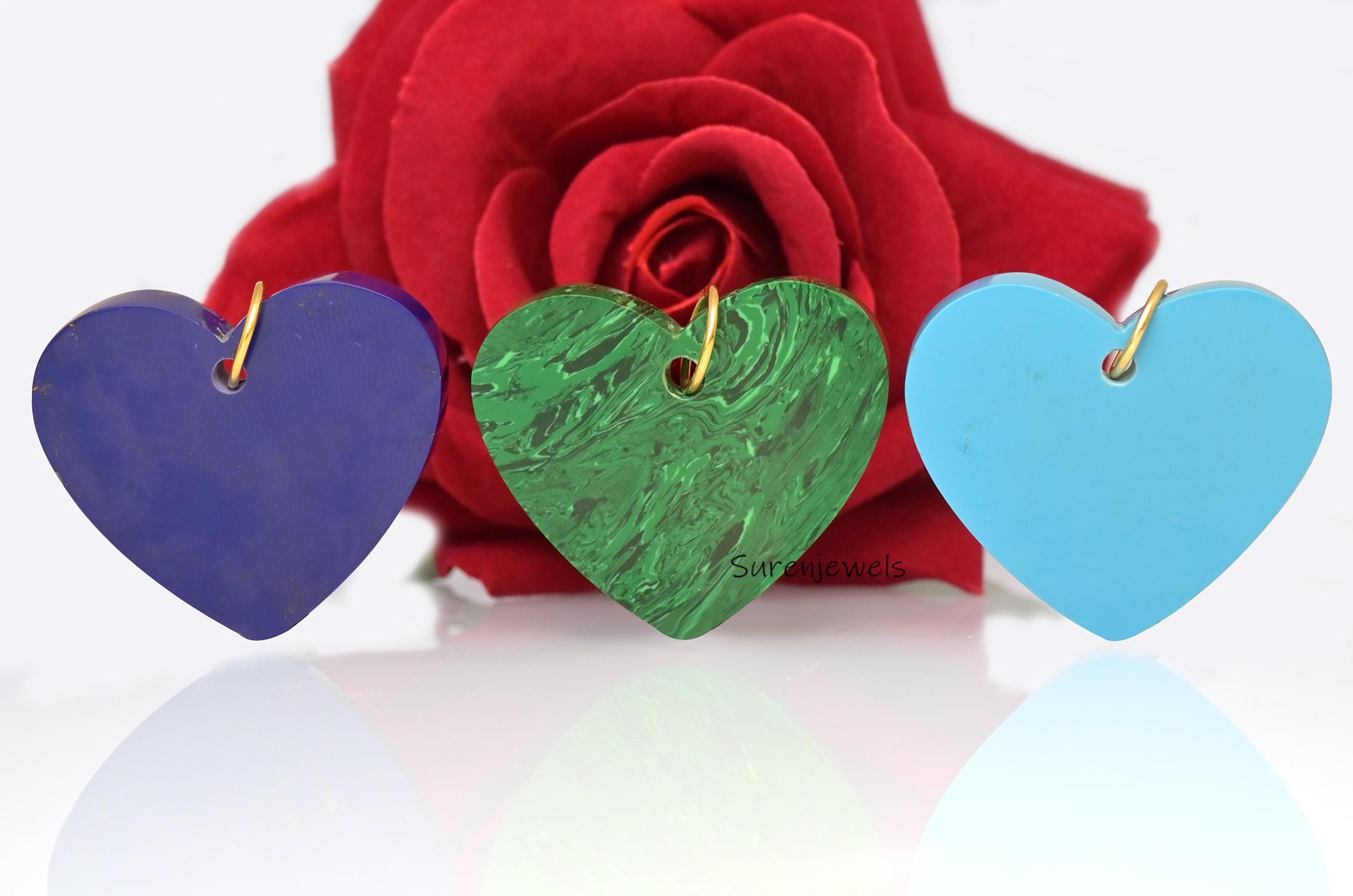 14k Gold Malachite Heart Pendant, Carving Heart Pendant, Natural Gemstone Heart Pendant, All Gemstone Heart Pendant - View 6