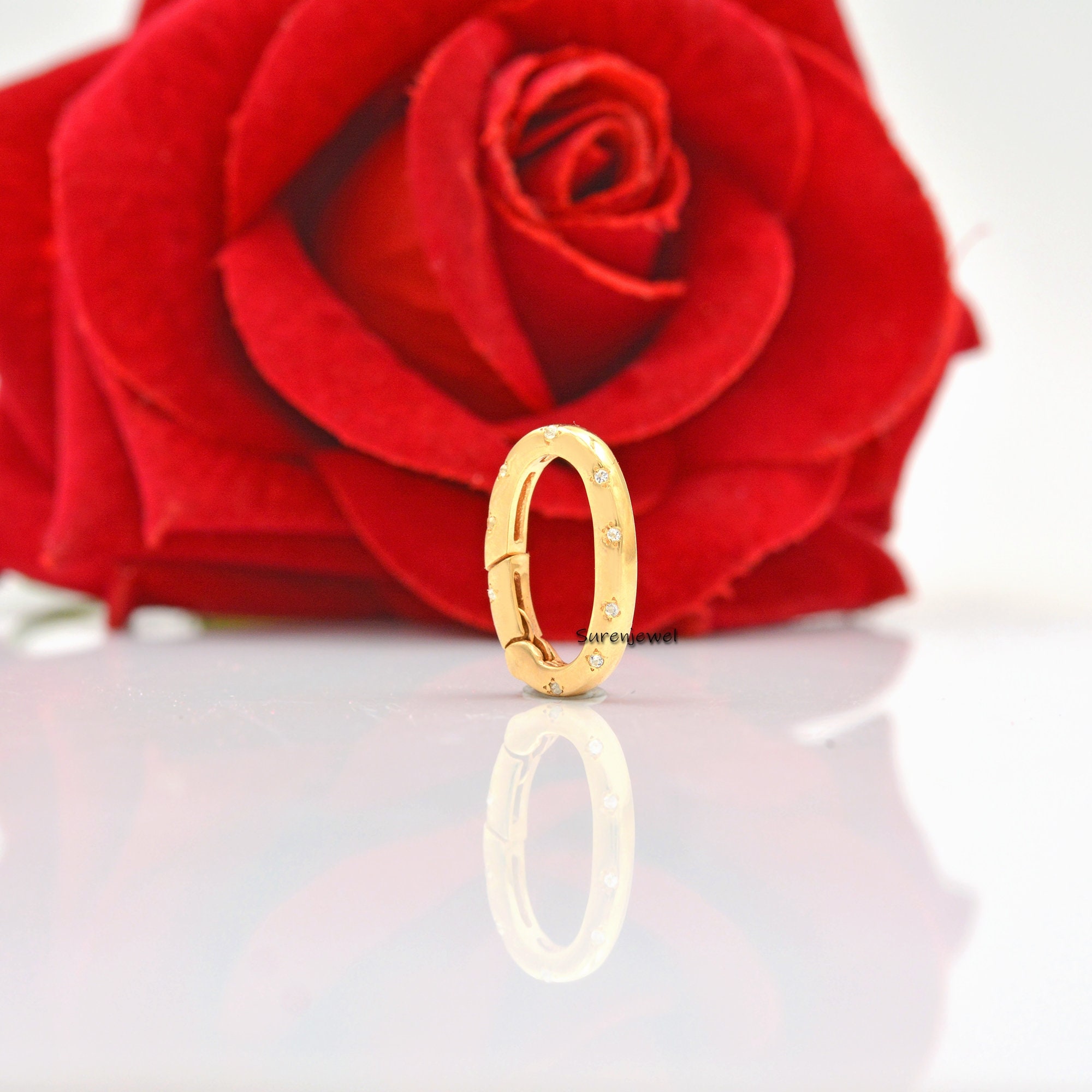 14K Gold Diamond Charm Lock, Enhancer Pendant Clip - View 2 - Suren Jewels | SKU: SJP804-
