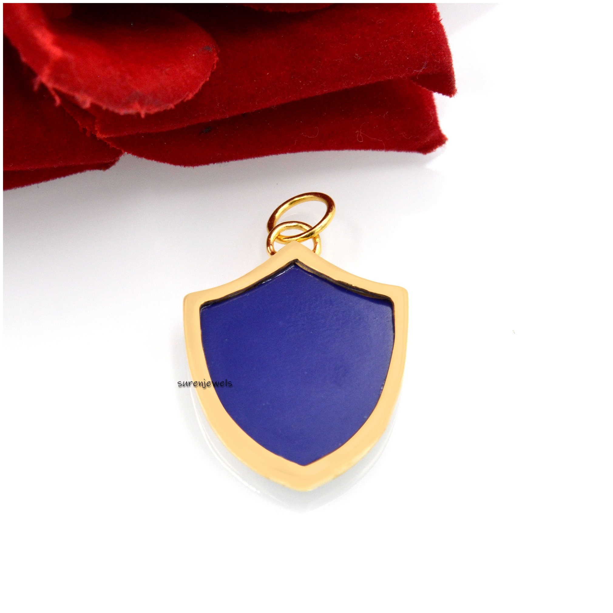 925 Silver Gemstone Shield Pendant: Lapis, Turquoise, Malachite - View 6 - Suren Jewels | SKU: SJP1451-SLYGLPZ