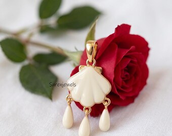 Anhänger in Form einer Jakobsmuschel (14 Karat vergoldet), Türkis-Charm, handgefertigter Edelsteinschmuck
