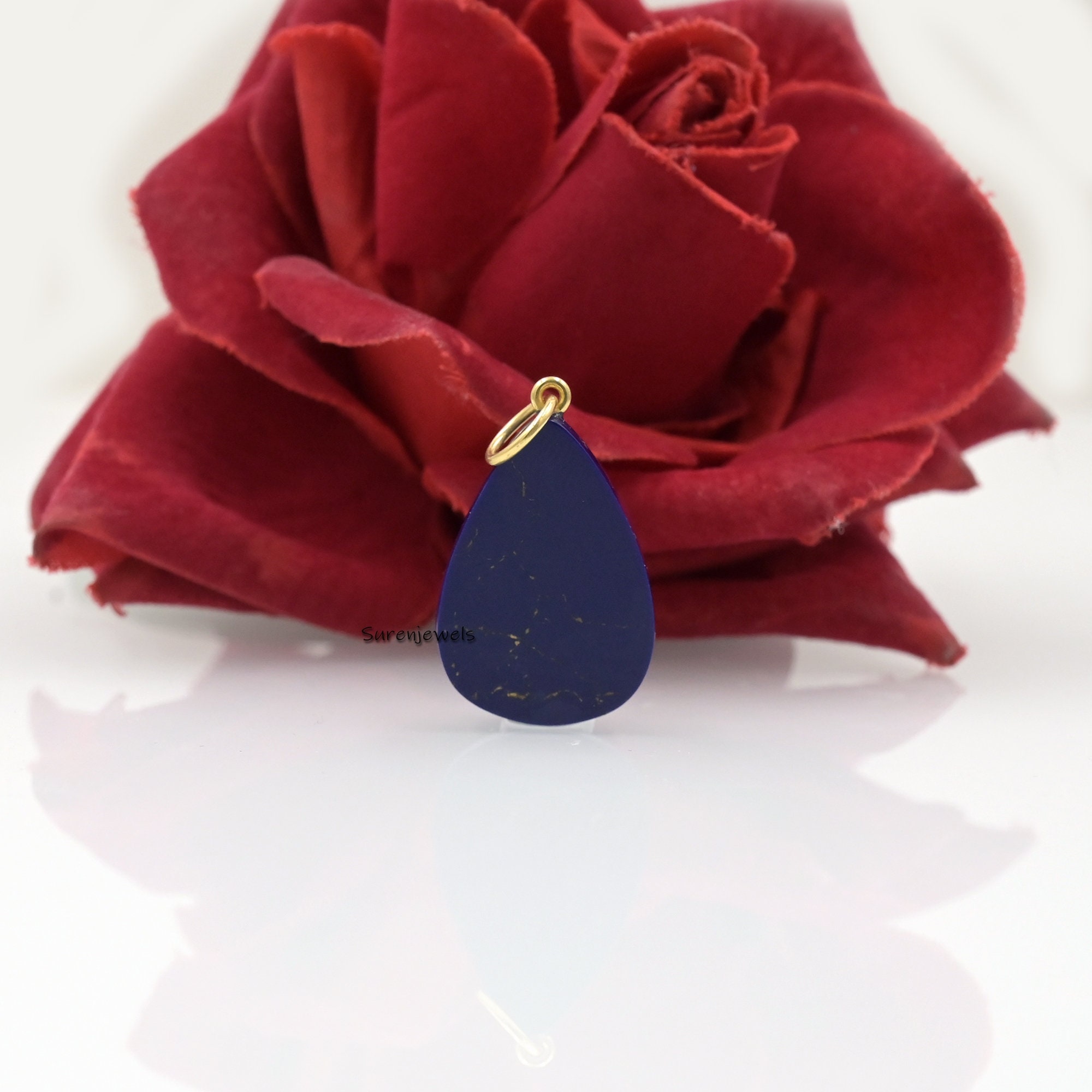 Hand Carved 14k Gold Malachite Drop Pendant, Gemstone Teardrop - View 4 - Suren Jewels | SKU: SJP3192