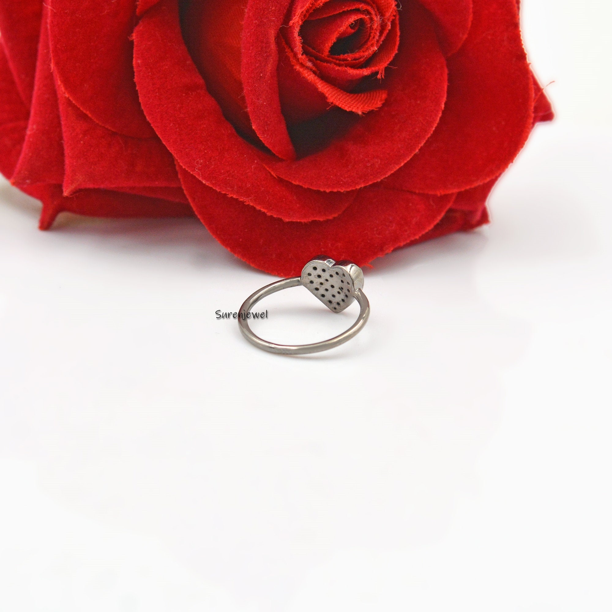 14k Gold Diamond Heart Signet Ring: Dainty Gemstone Ring - View 5 - Suren Jewels | SKU: SJR690-14KYGDI