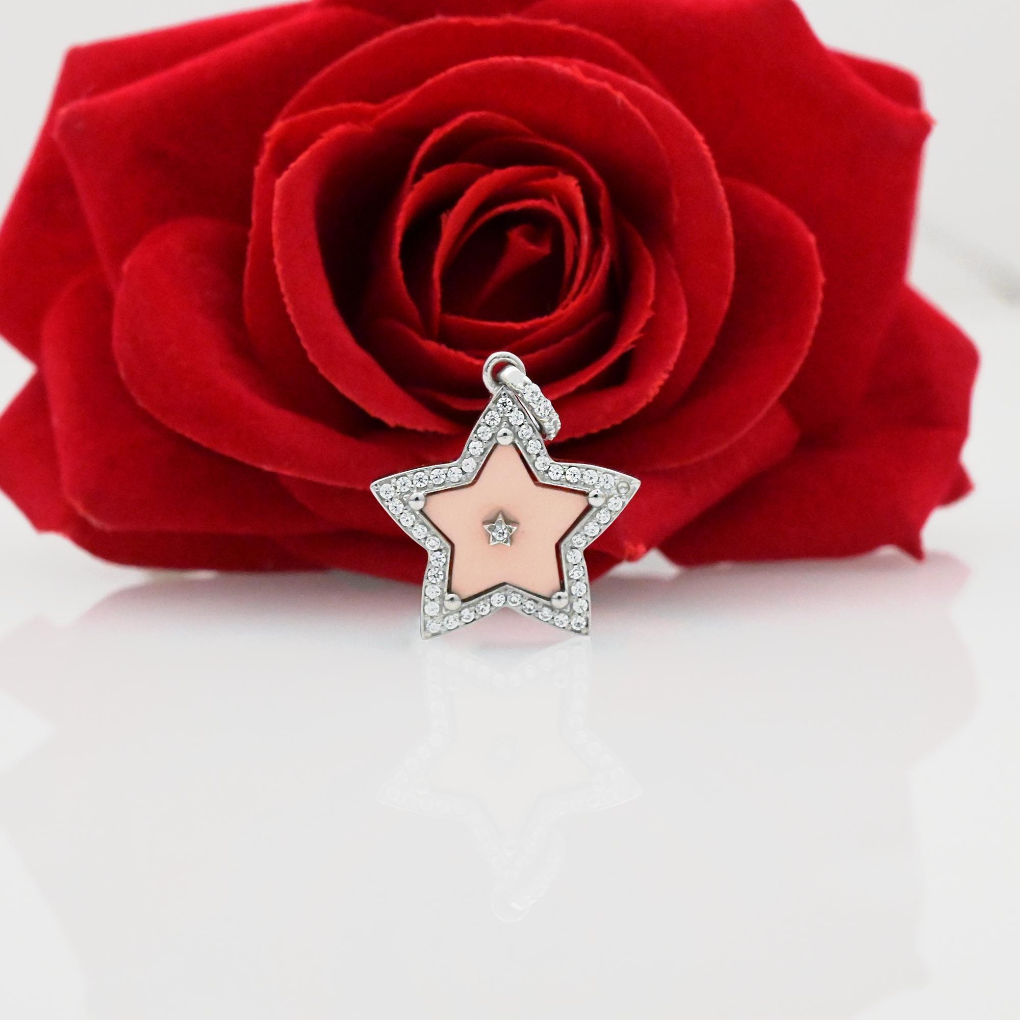 Handmade 14K Gold Gemstone Star Pendant: Pave Diamond Charm - View 3 - Suren Jewels | SKU: SJP3349-SLWGPOPCZ-30M