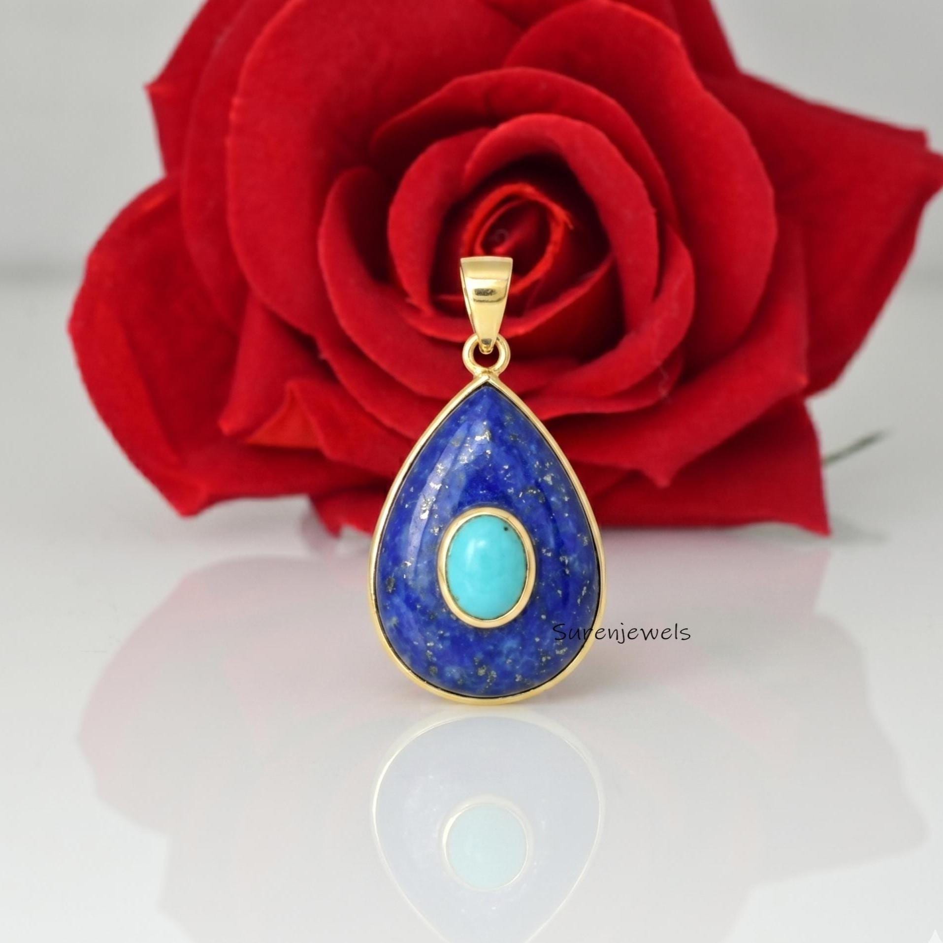 14K Gold Lapis Teardrop Pendant, Gold Gemstone Drop Pendant, Gemstone Teardrop Pendant, 14K Designer Drop Pendant, Gold Teard