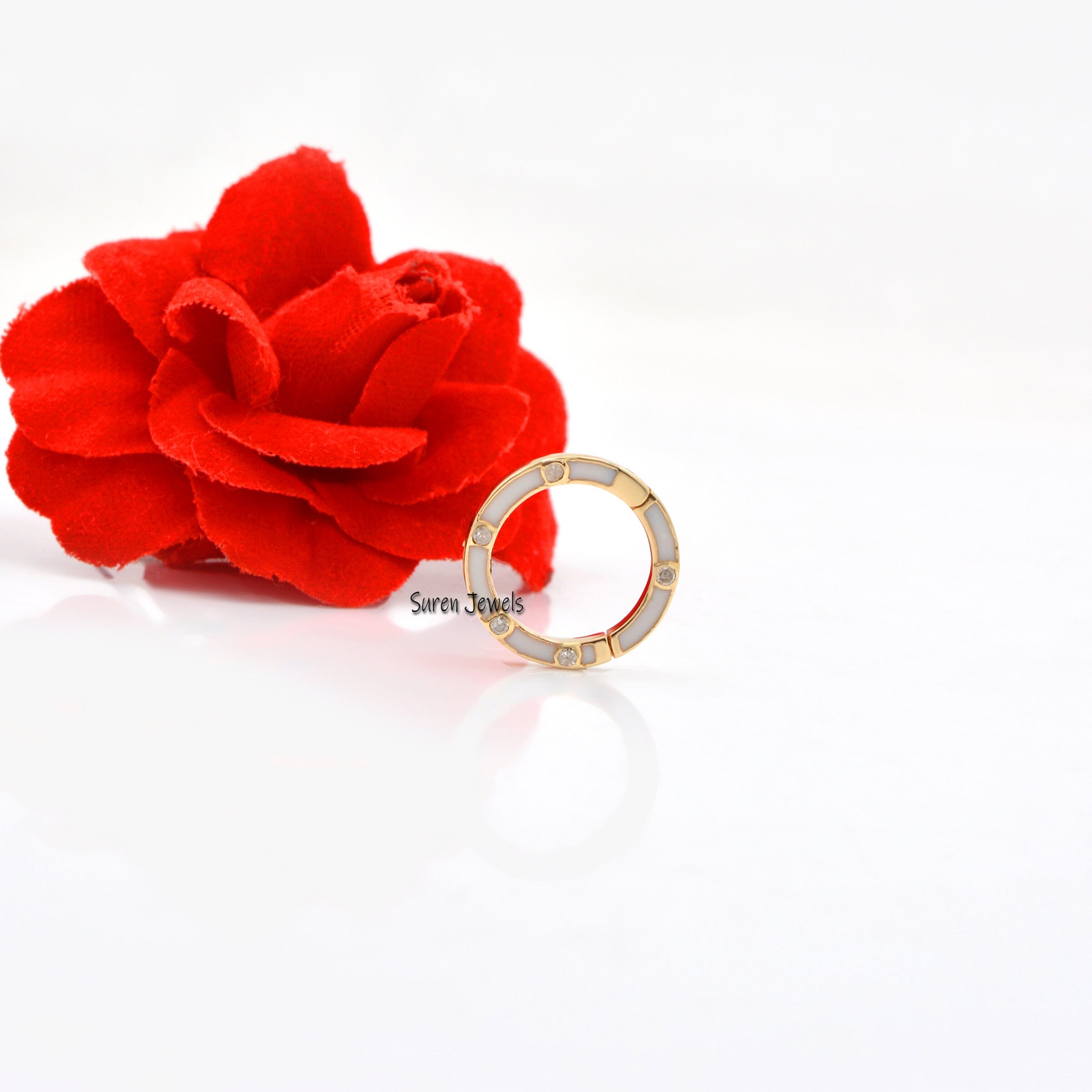 14K Gold Enamel Diamond Charm Holder - Round Enhancer - View 4 - Suren Jewels | SKU: SJP784-