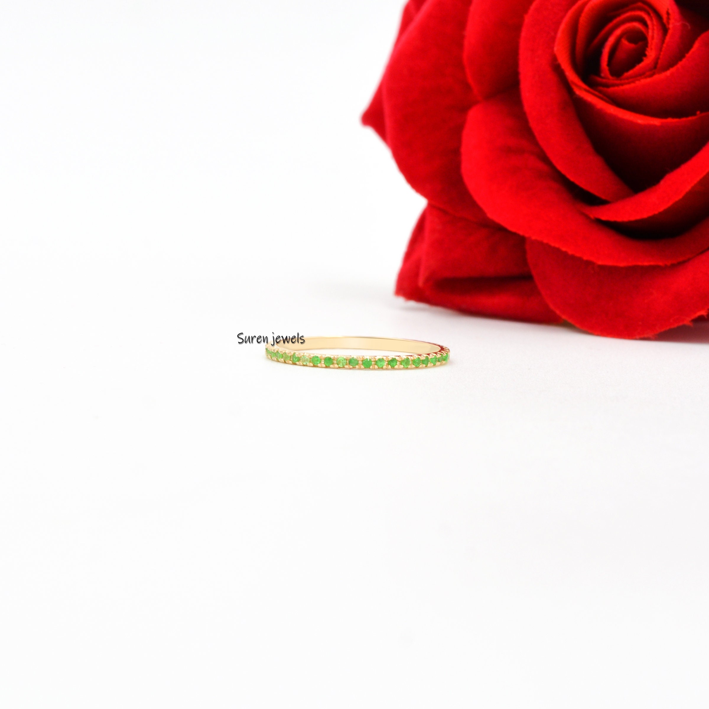 14K Gold Ruby Pave Eternity Band Ring - View 7 - Suren Jewels | SKU: SJR705-14KYGPSP