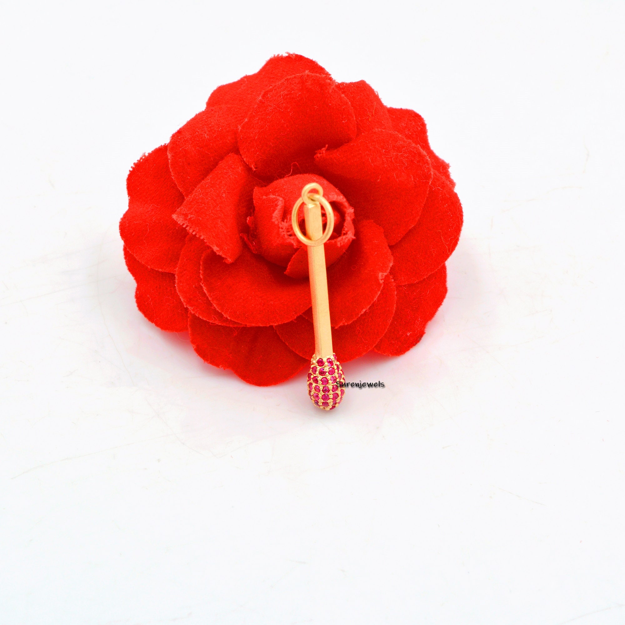 14k Solid Gold Match Stick Pendant: Lucky Charm Gemstone - View 5 - Suren Jewels | SKU: SJP857-14KYGEM