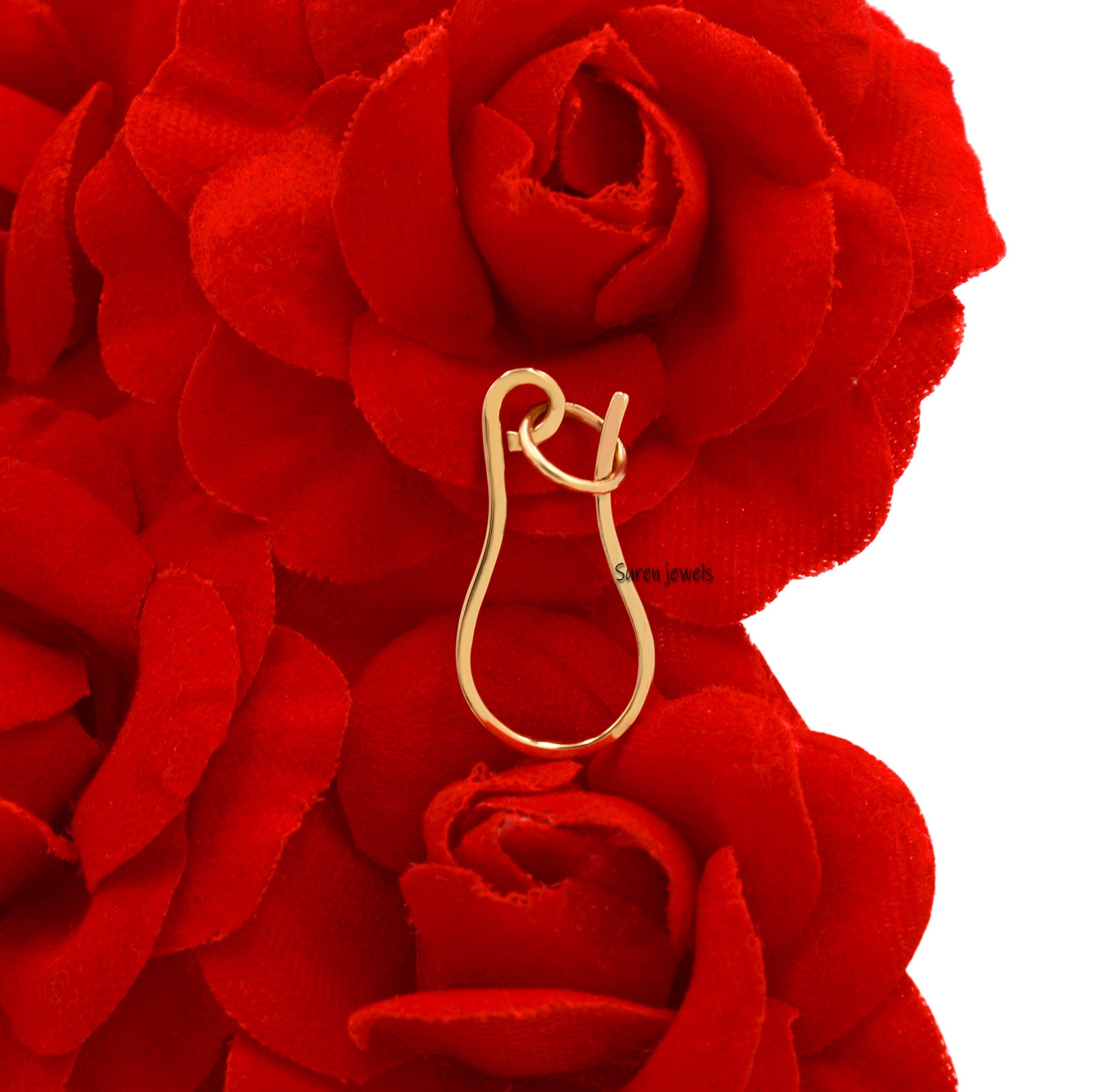 14K Gold Shepherd Hook Enhancer: Charm Anchor Lock (20x10 MM) - View 2 - Suren Jewels | SKU: SJP565-14KYG