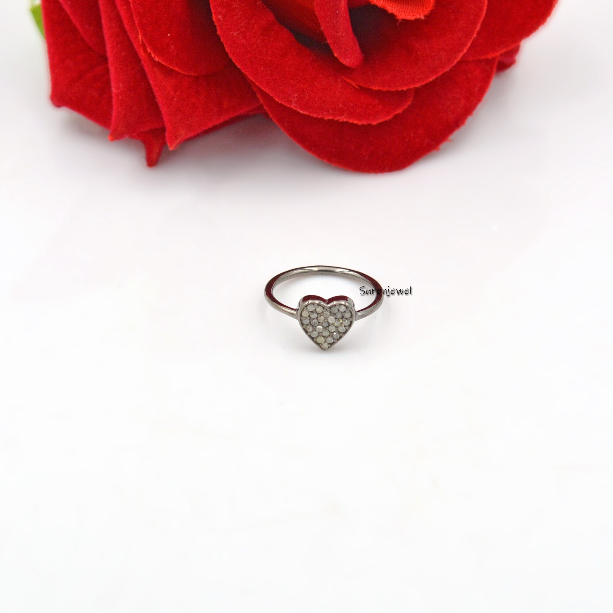 14k Gold Diamond Heart Signet Ring: Dainty Gemstone Ring - View 4 - Suren Jewels | SKU: SJR690-14KYGDI