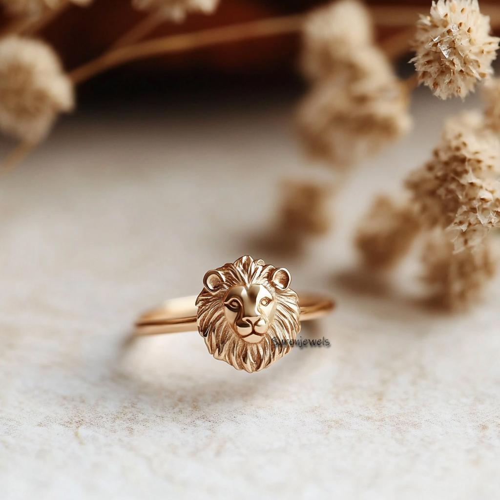 14k Gold Lion Head Ring: Dainty Animal Jewelry - View 3 - Suren Jewels | SKU: SJR2923
