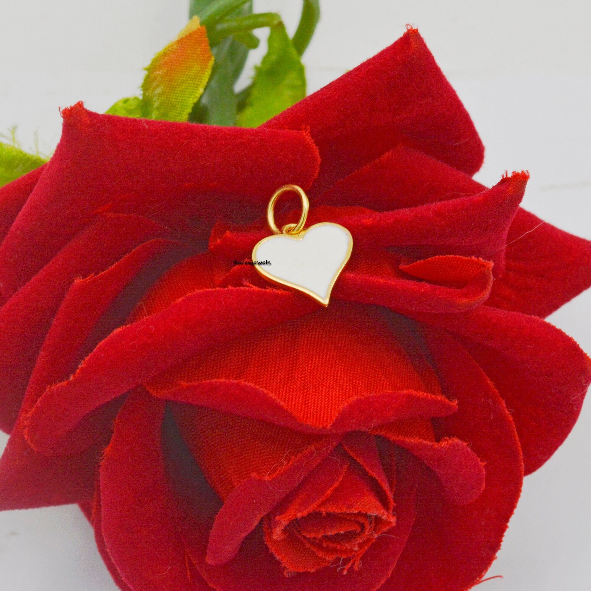 14K Gold Enamel Heart Charm Pendant - Handmade - Suren Jewels | SKU: SJP1122-SLYGELW