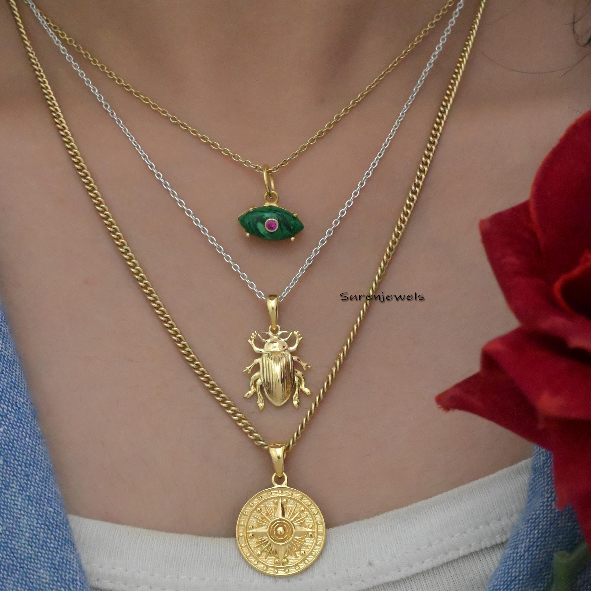 Solid 14K Gold Scarab Beetle Pendant: Spiritual Lucky Charm - View 5 - Suren Jewels | SKU: SJP3256-